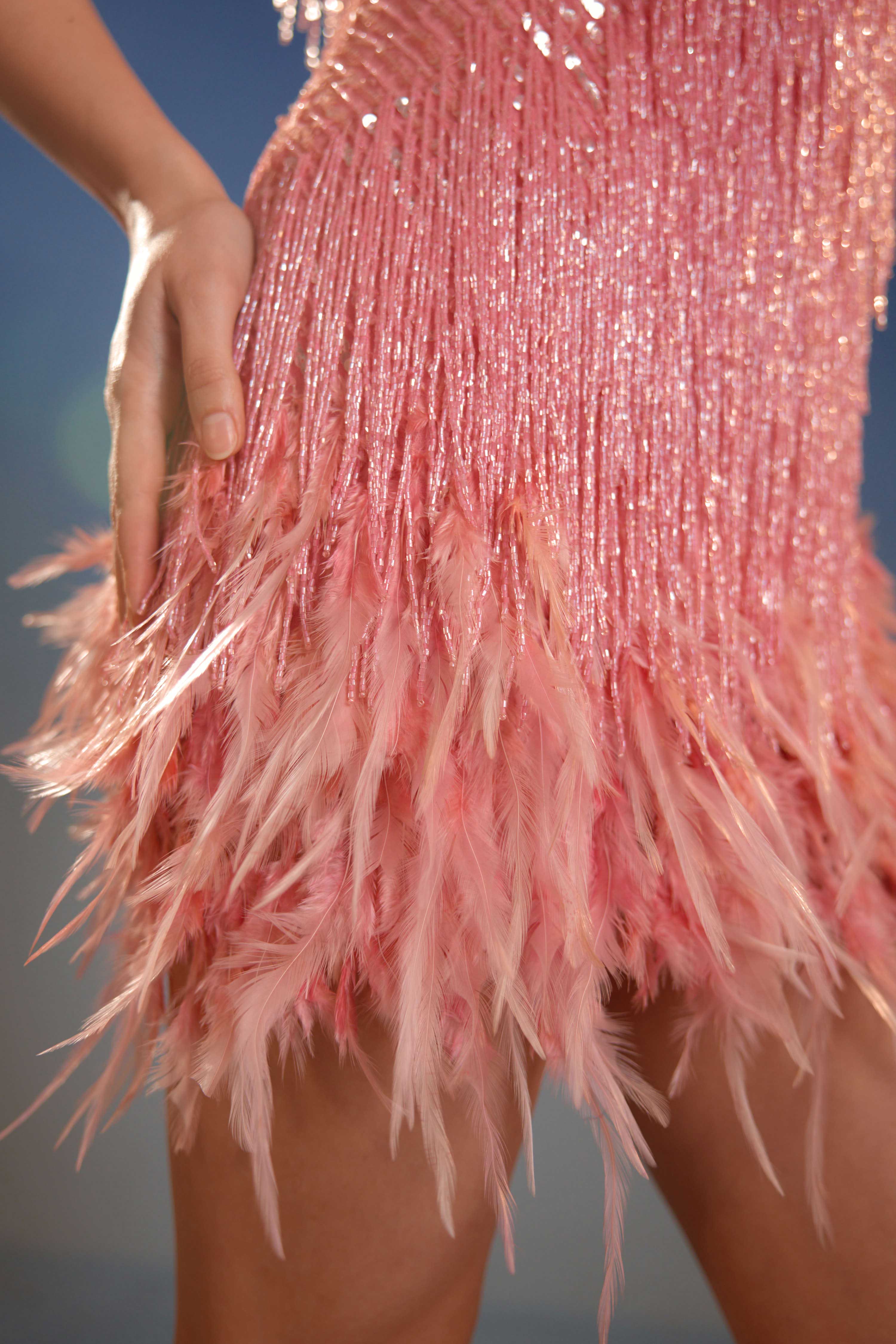 Blush Pink Butterfly Bead Mini Dress