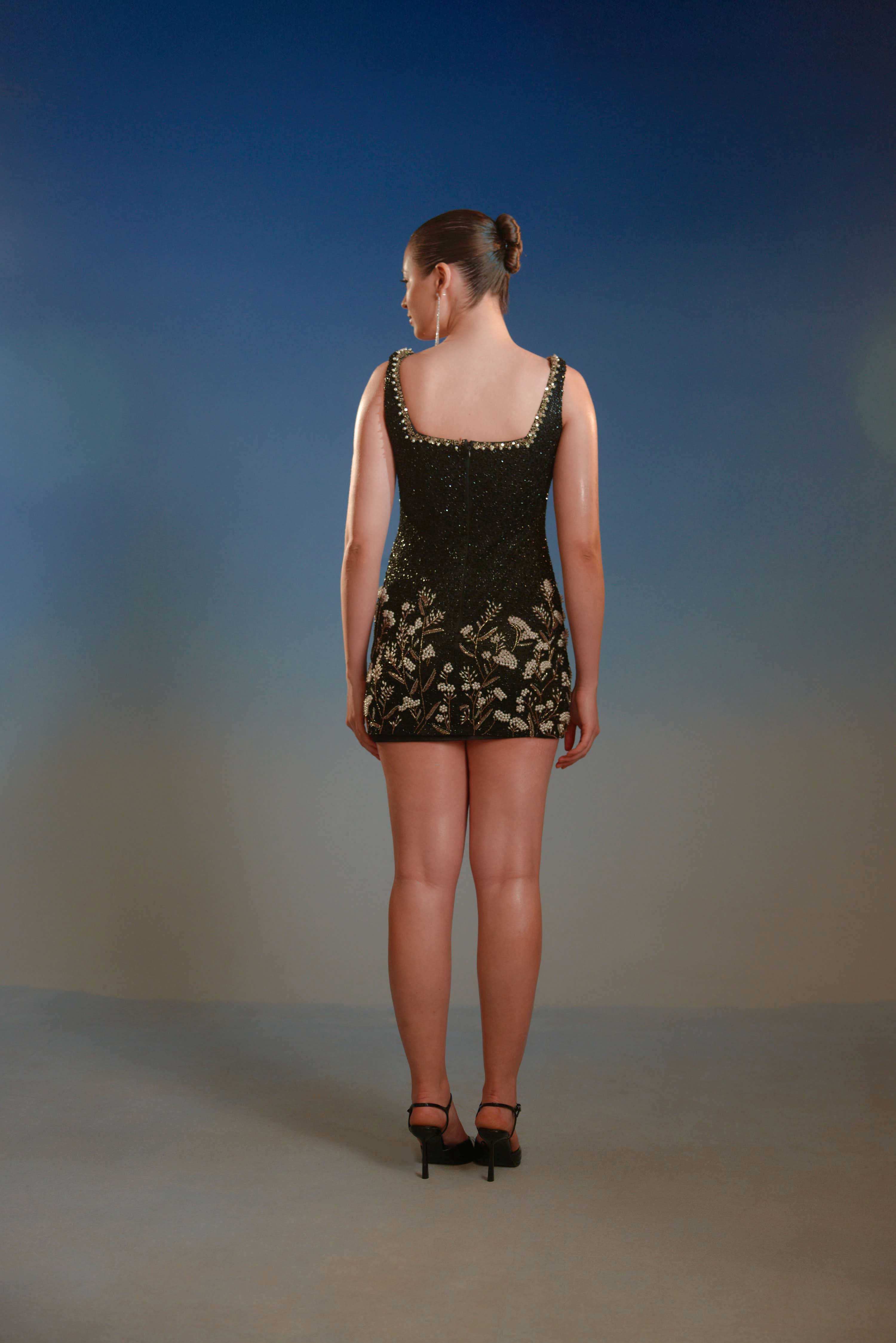 Black Floral Embroidered Mini Dress