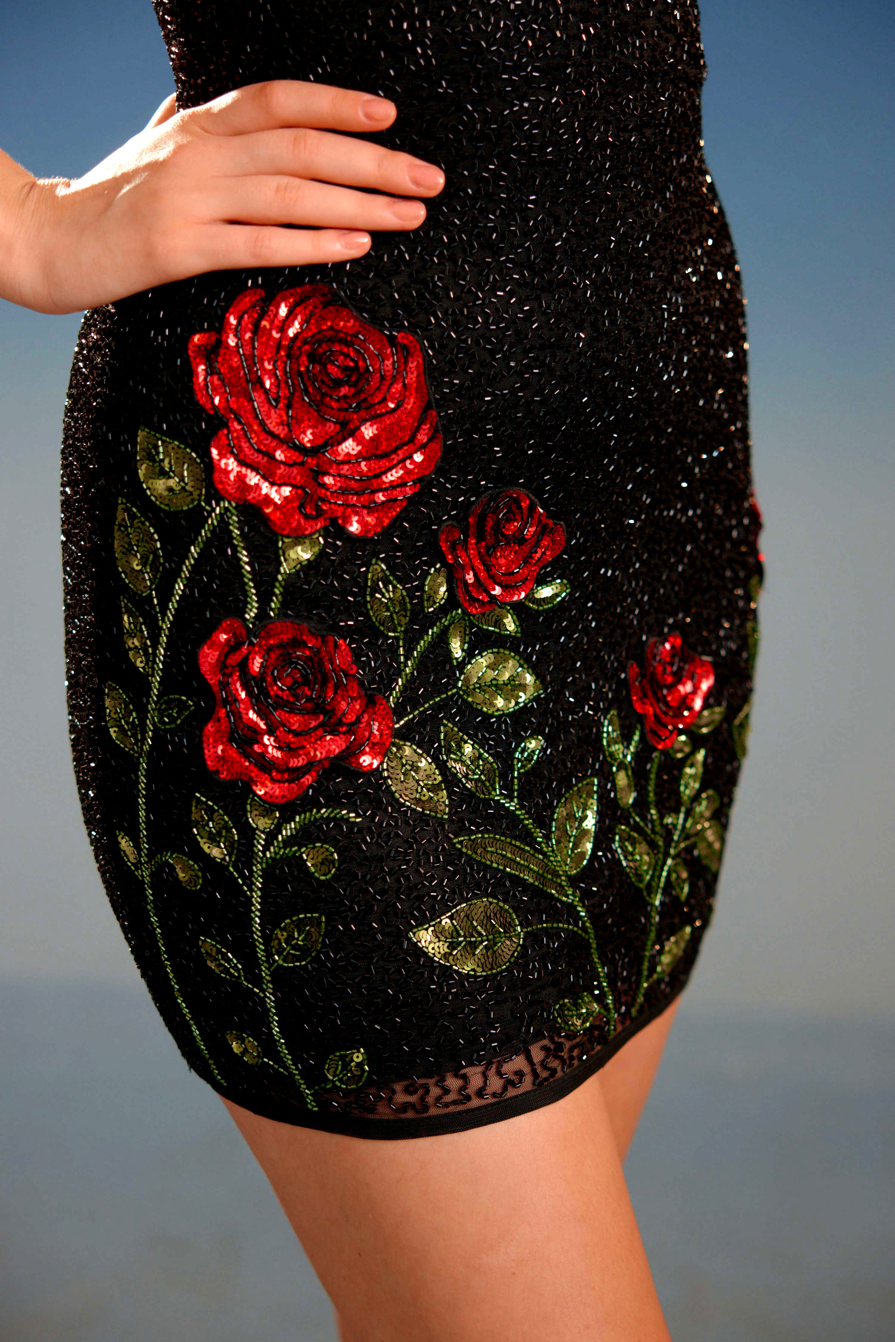 Black Floral Sequin Mini Dress