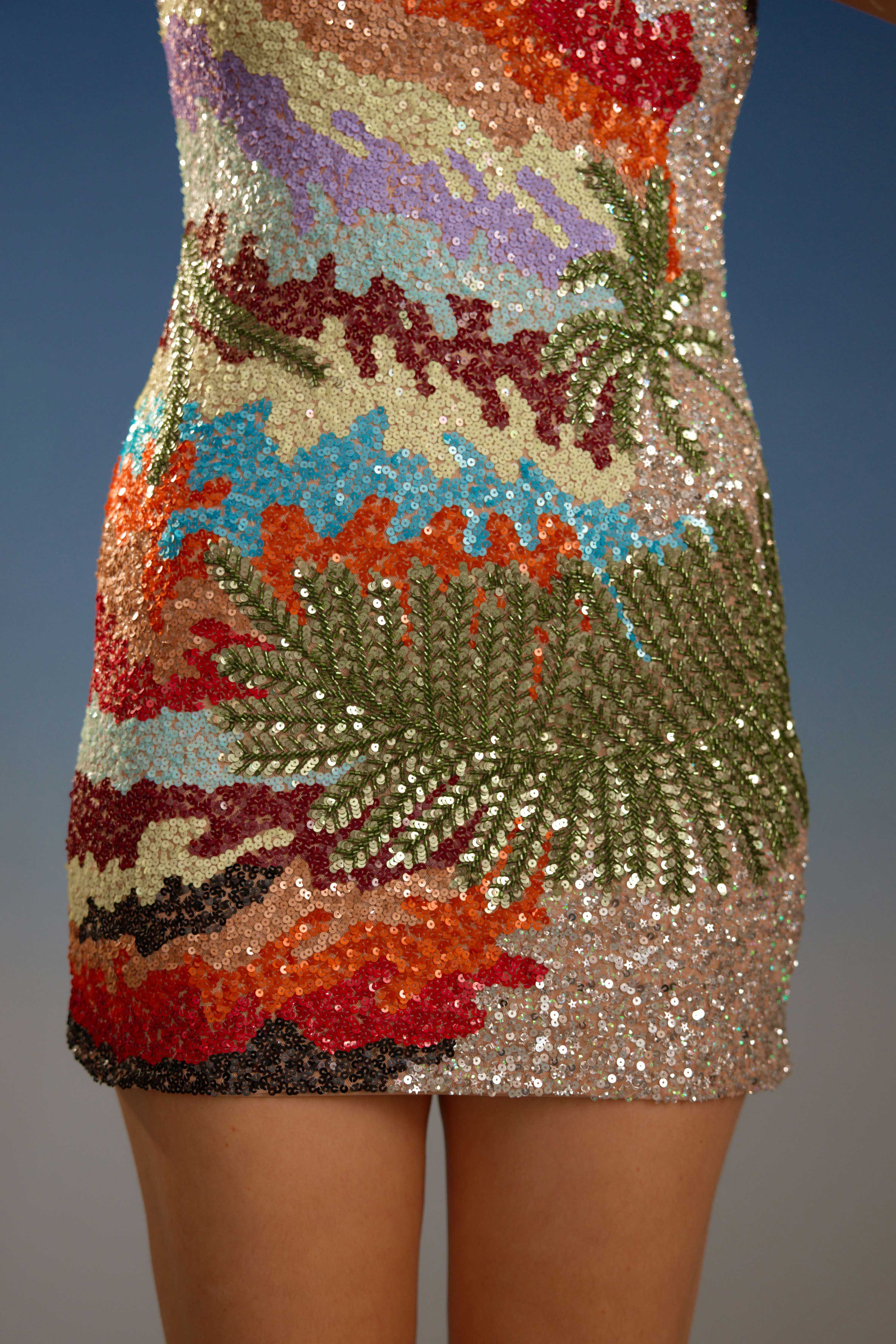 Multicolour Sequin Halter Neck Mini Dress