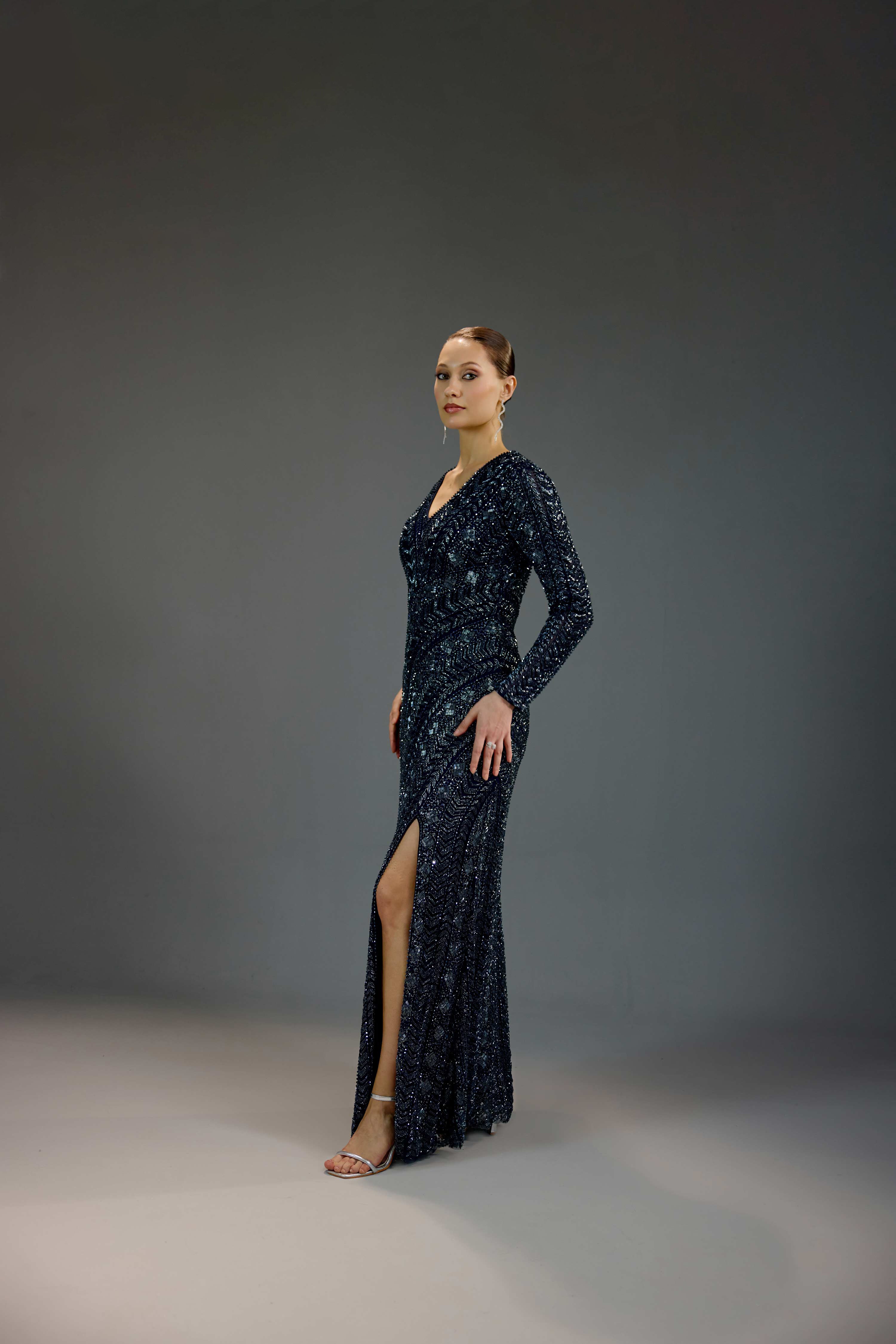 Navy Blue V-Neck Wrap Maxi Dress