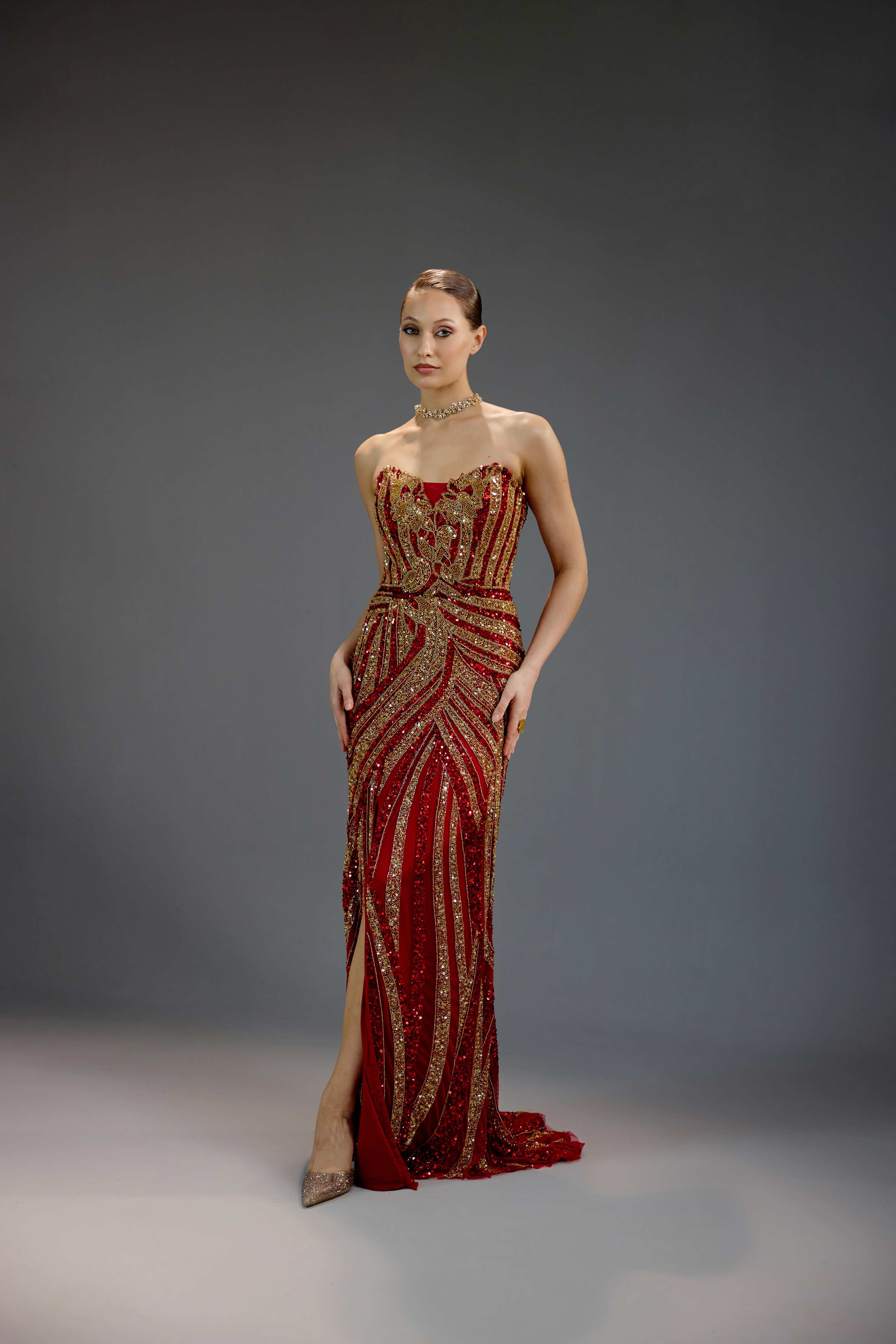 Burgundy All-Over Sequin Maxi Dress