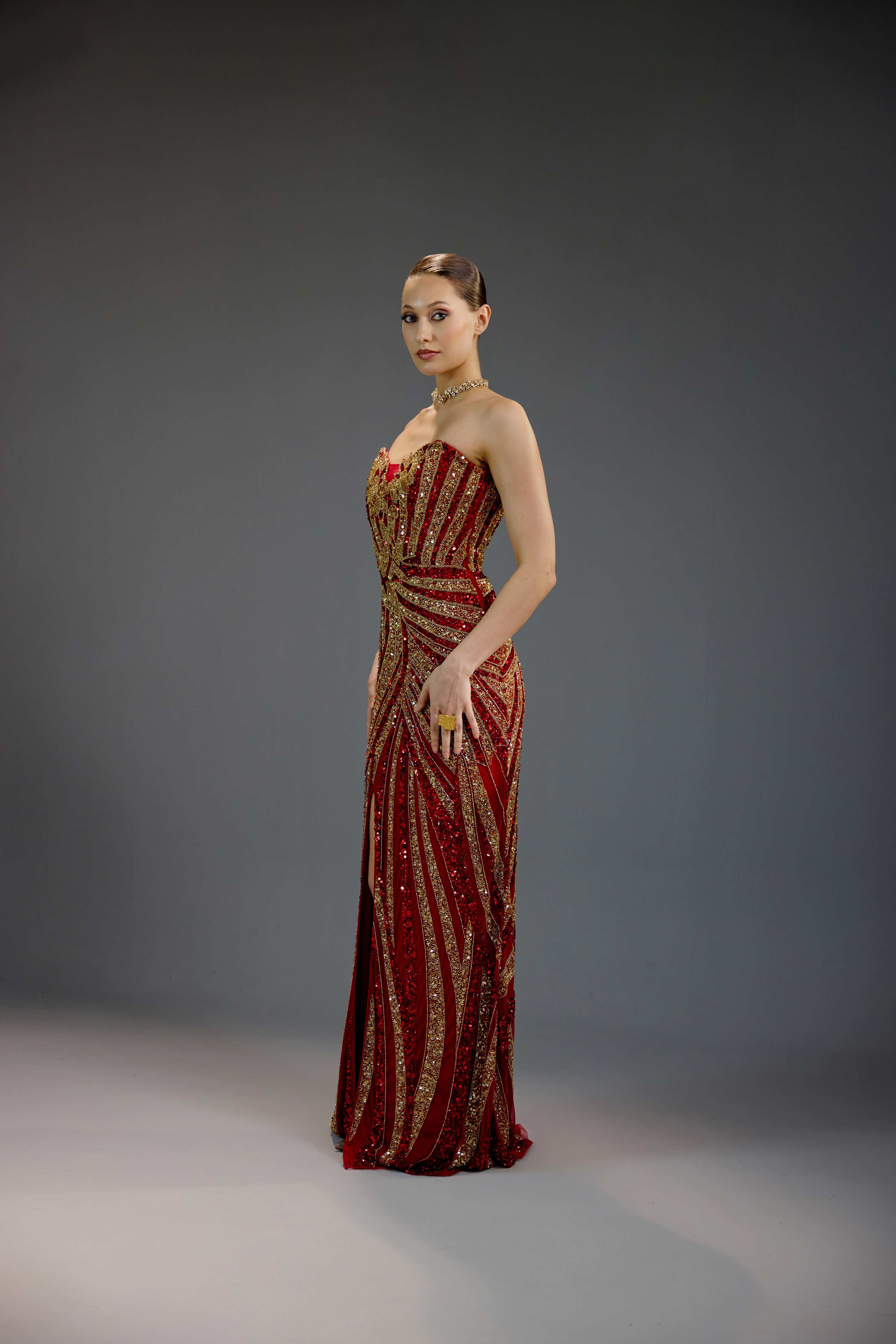 Burgundy All-Over Sequin Maxi Dress