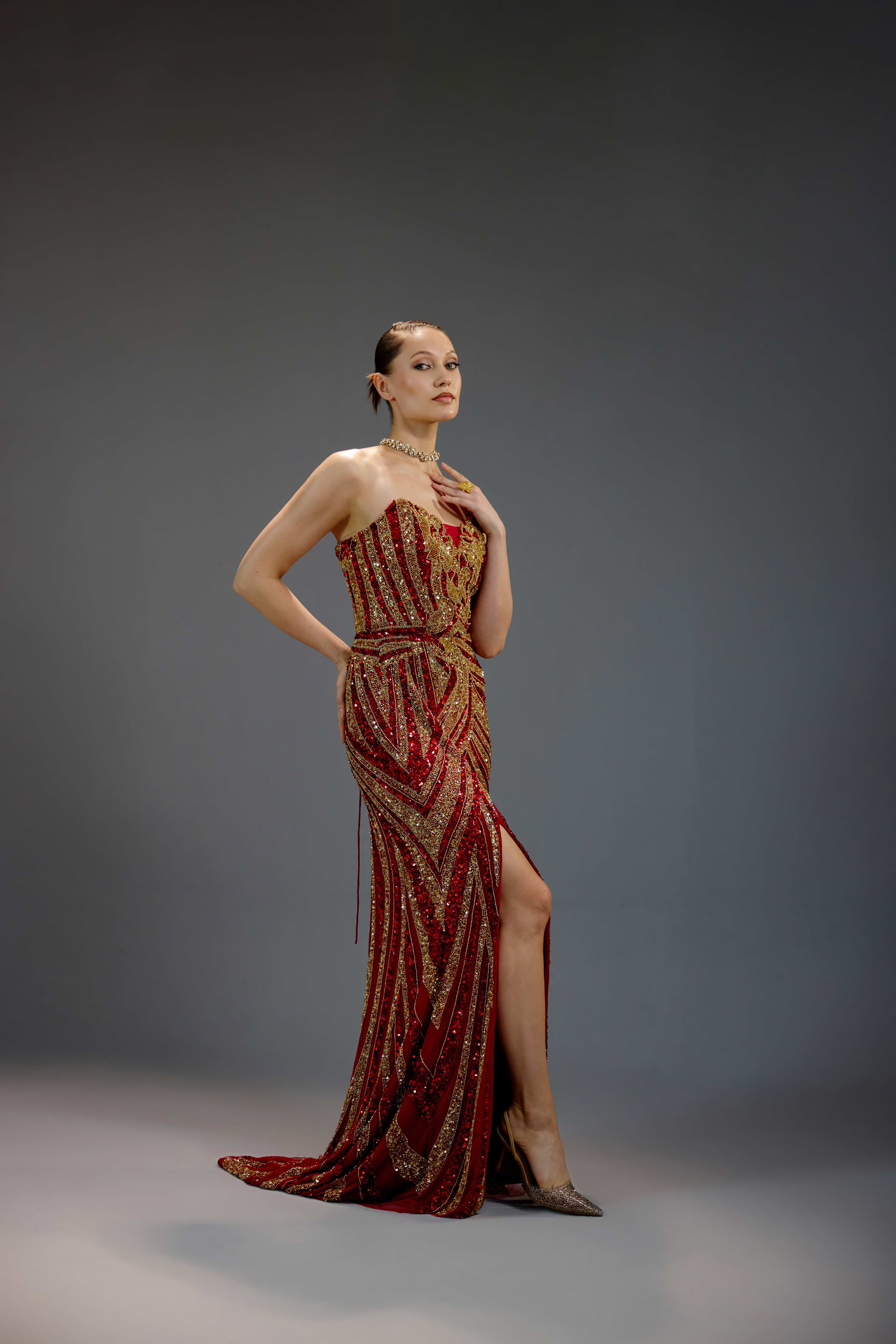 Burgundy All-Over Sequin Maxi Dress