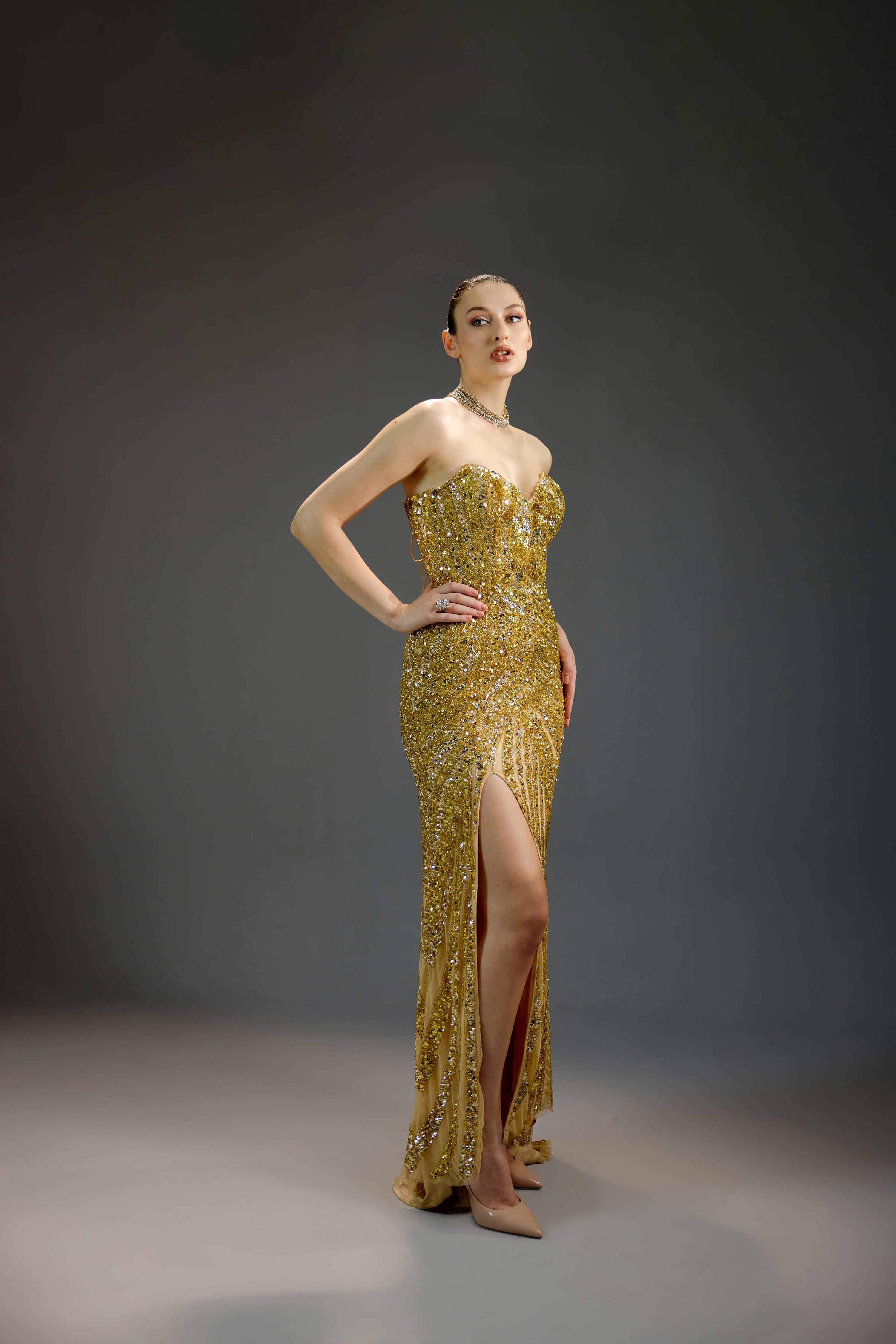 Golden slit gown