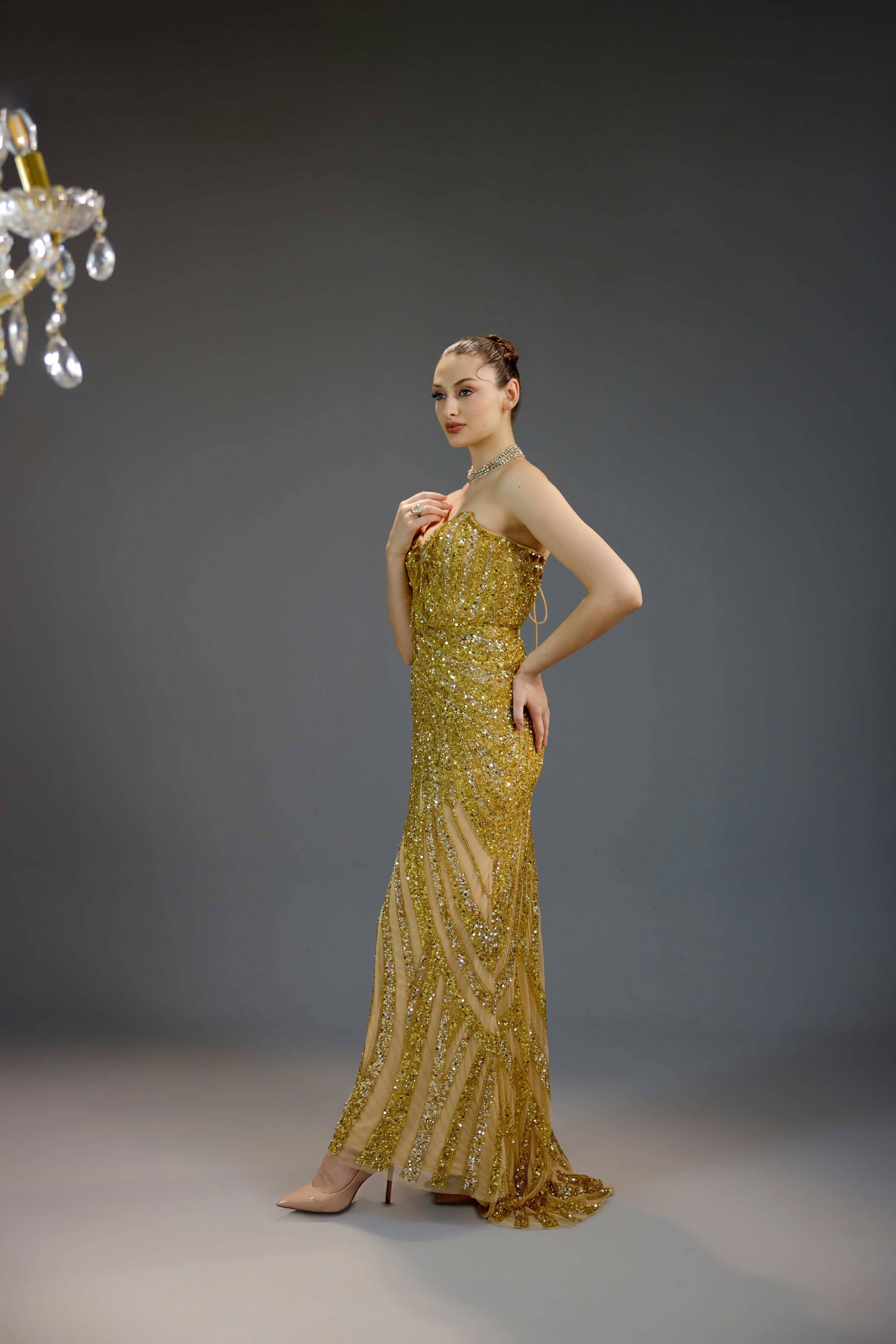 Golden slit gown