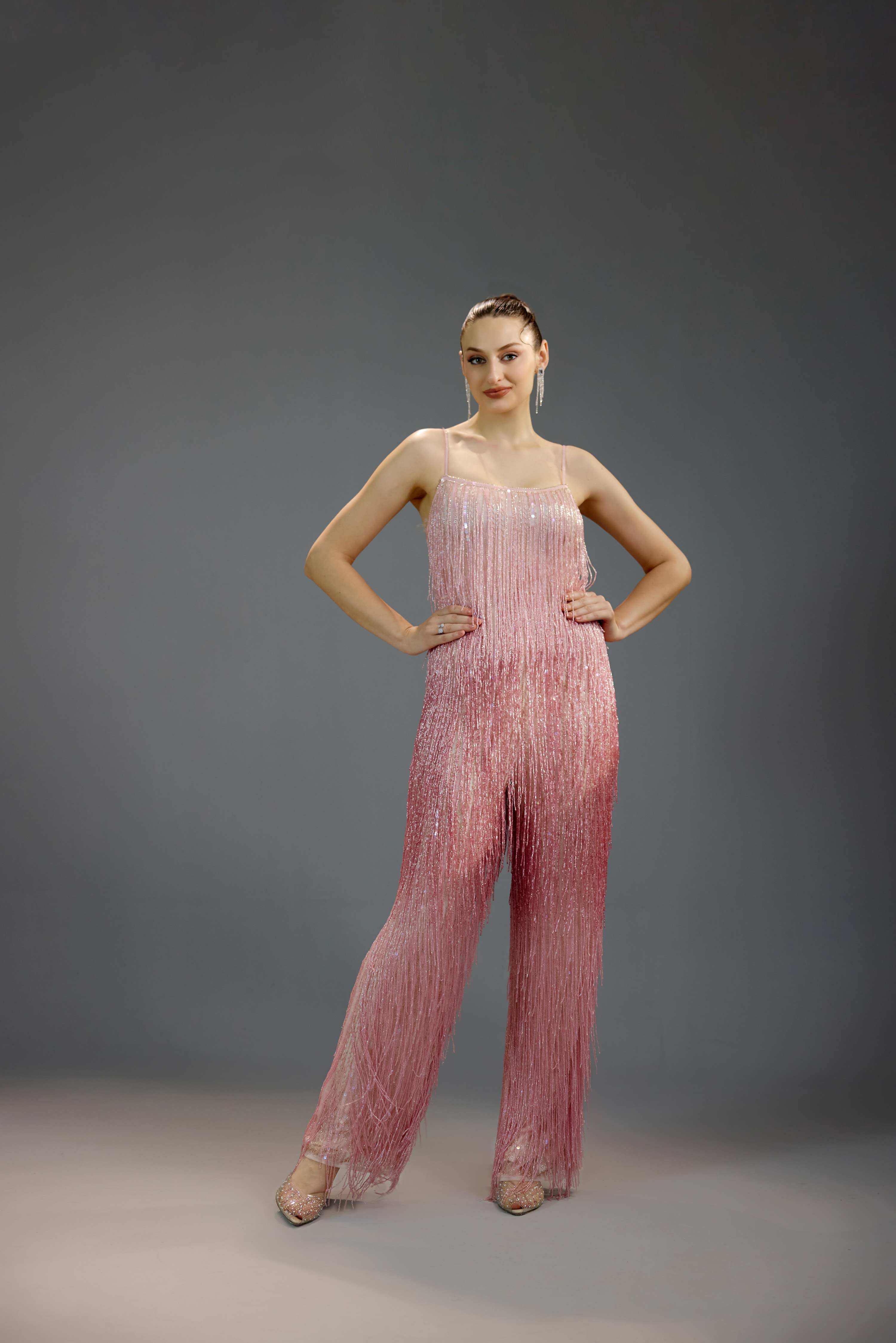 Blush Shimmer Fringe Jumpsuit