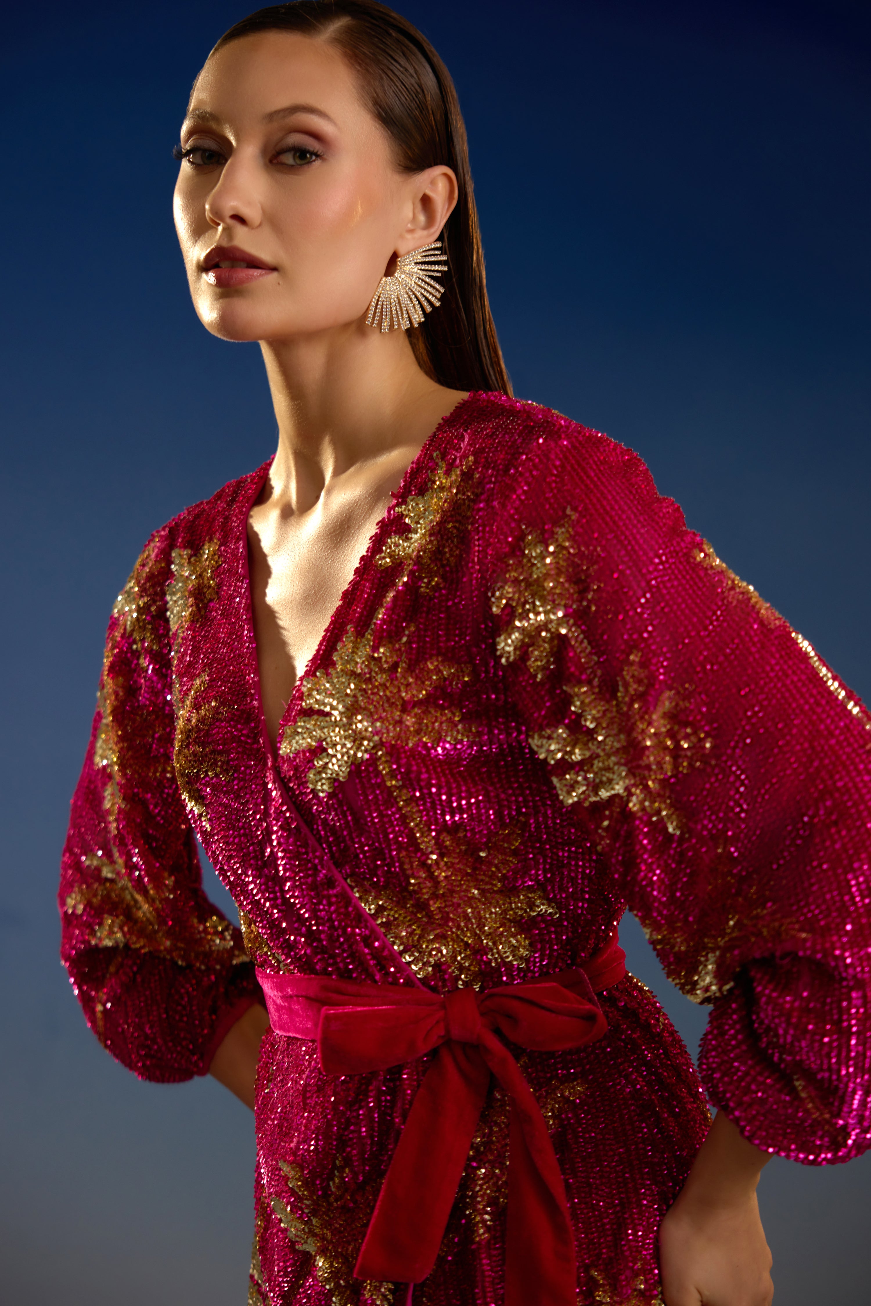 Crimson Palm Sunset Luxe mini dress