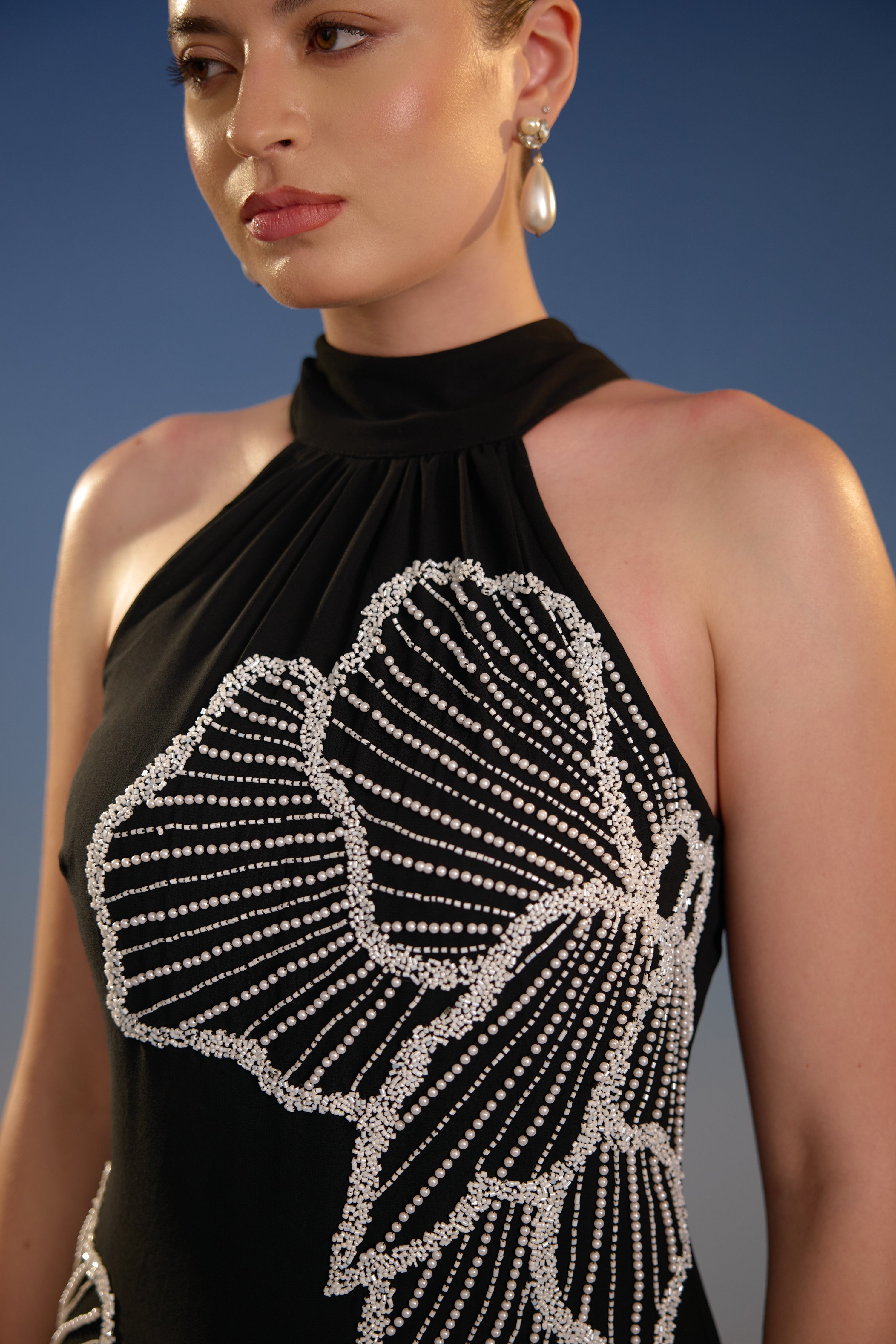 Black Halter Neck All- Over Sequin Mini Dress