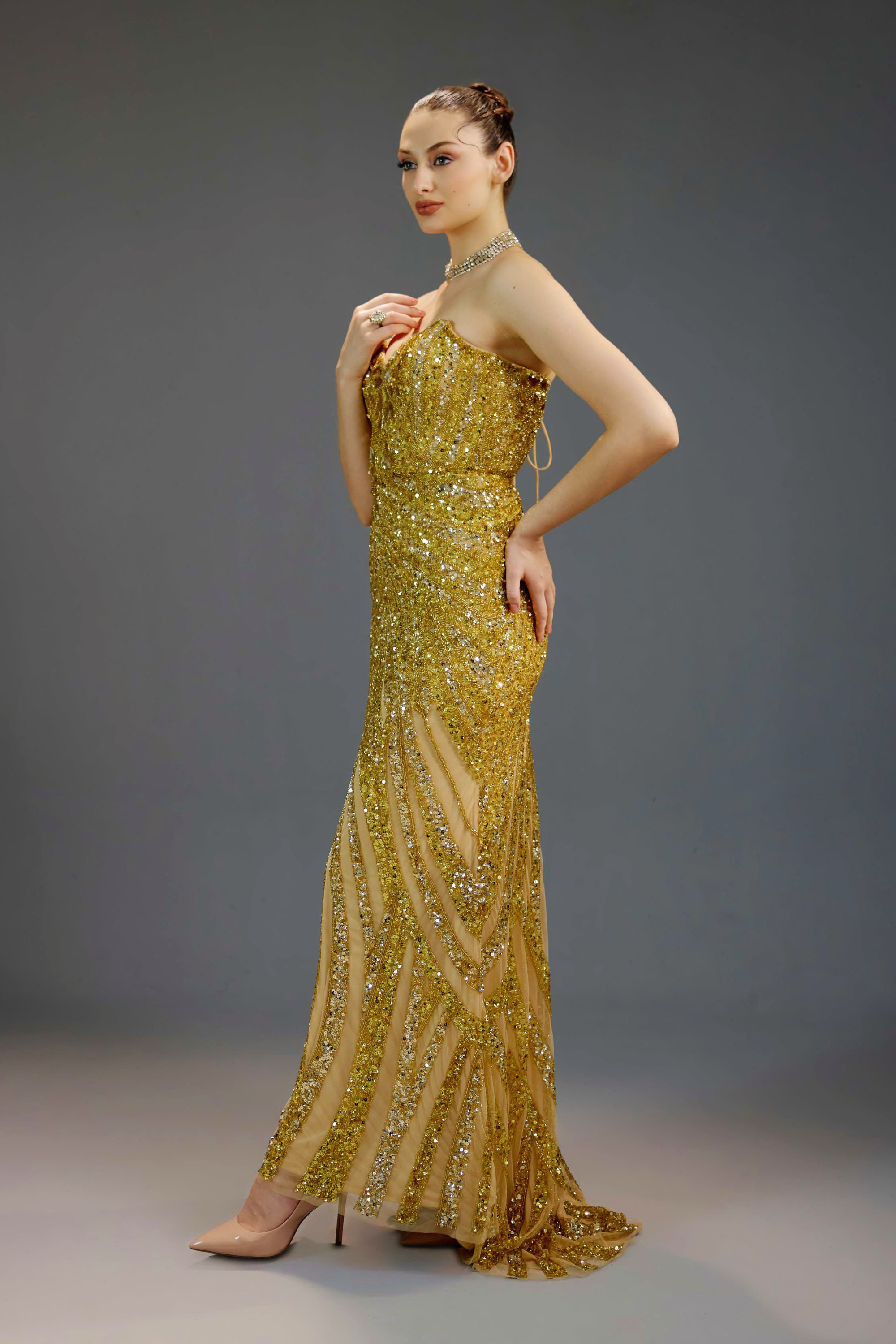 Golden slit gown