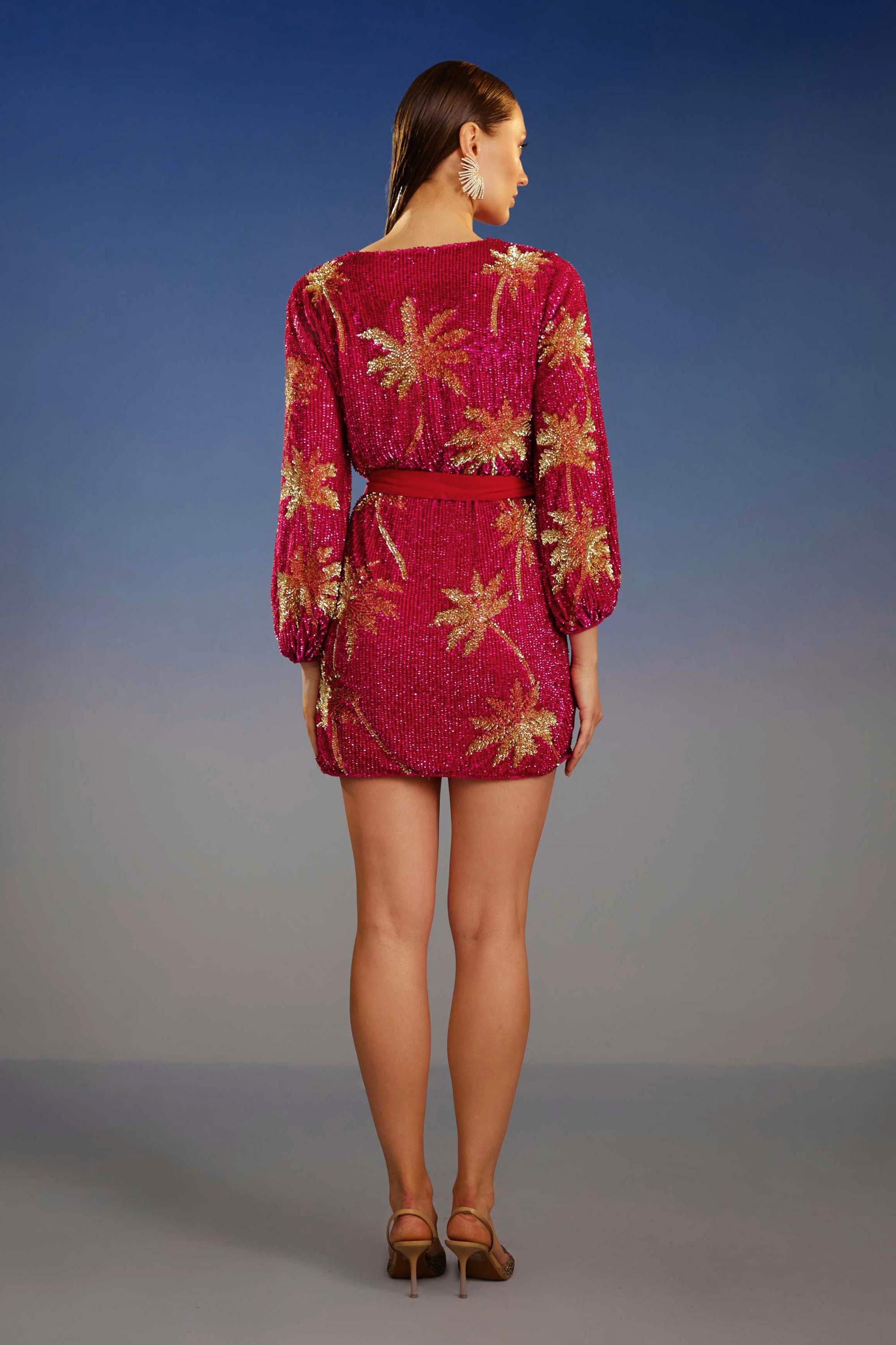 Crimson Palm Sunset Luxe mini dress