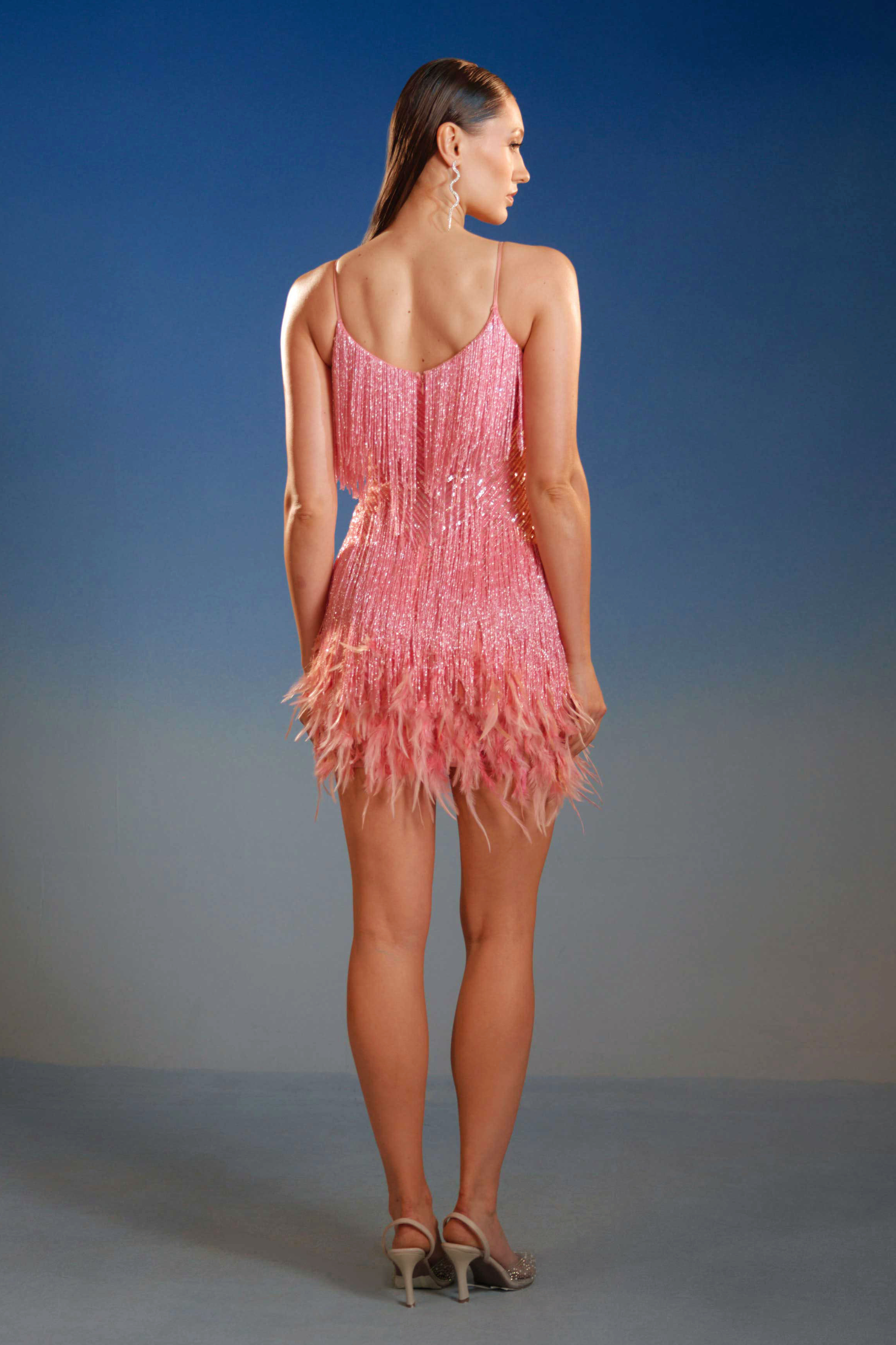 Blush Pink Butterfly Bead Mini Dress