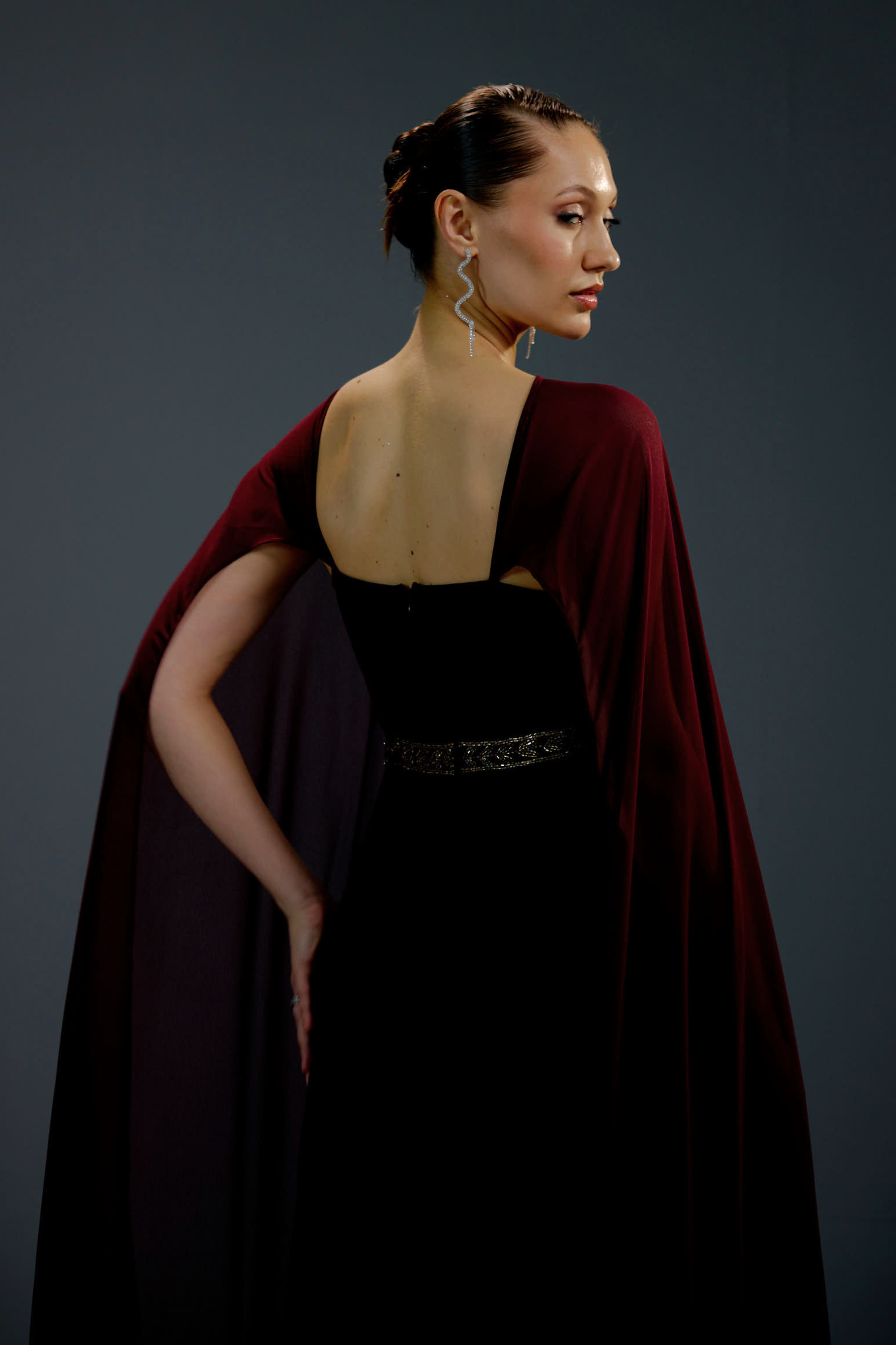 Crimson Velvet Royal Cape Gown