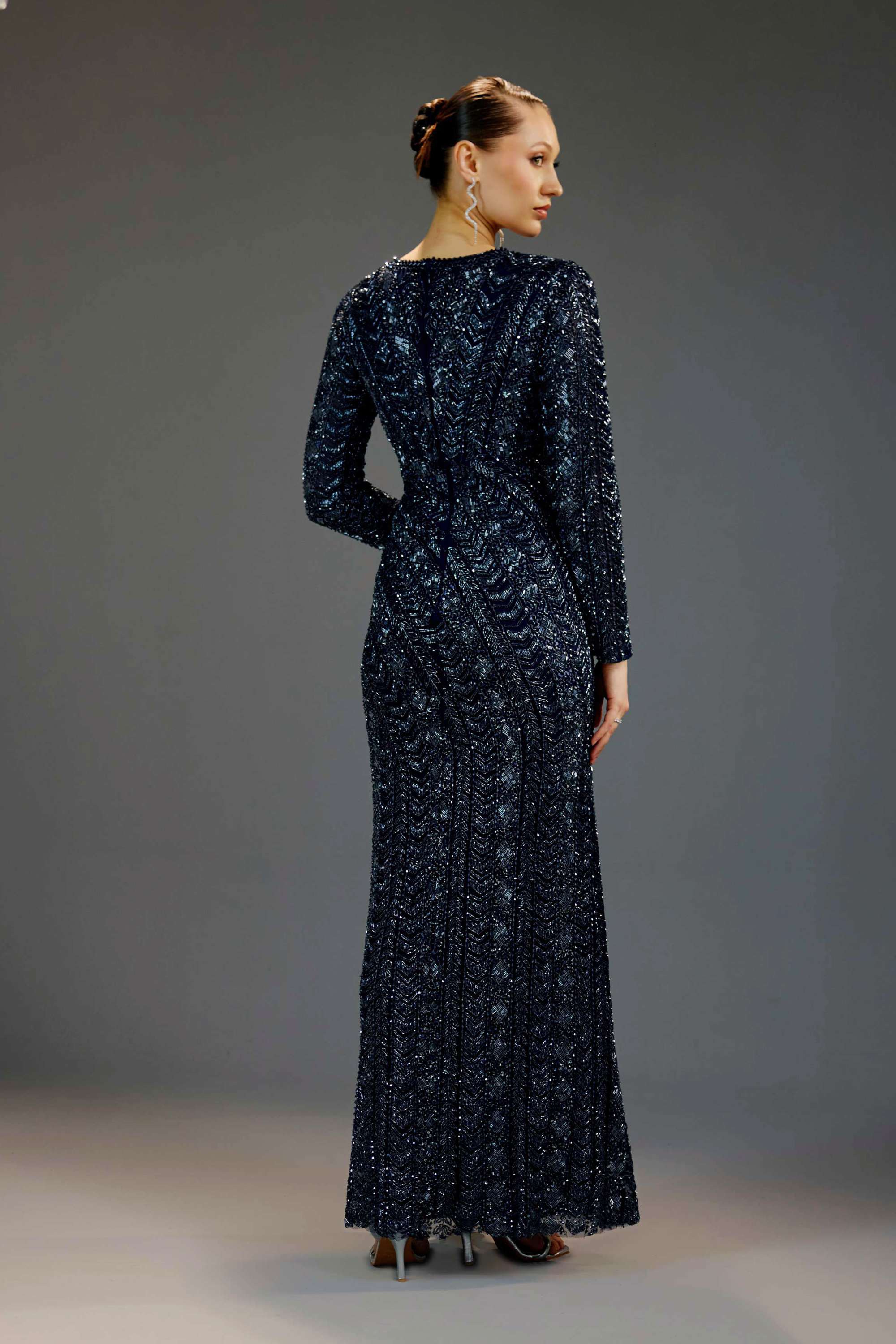 Navy Blue V-Neck Wrap Maxi Dress