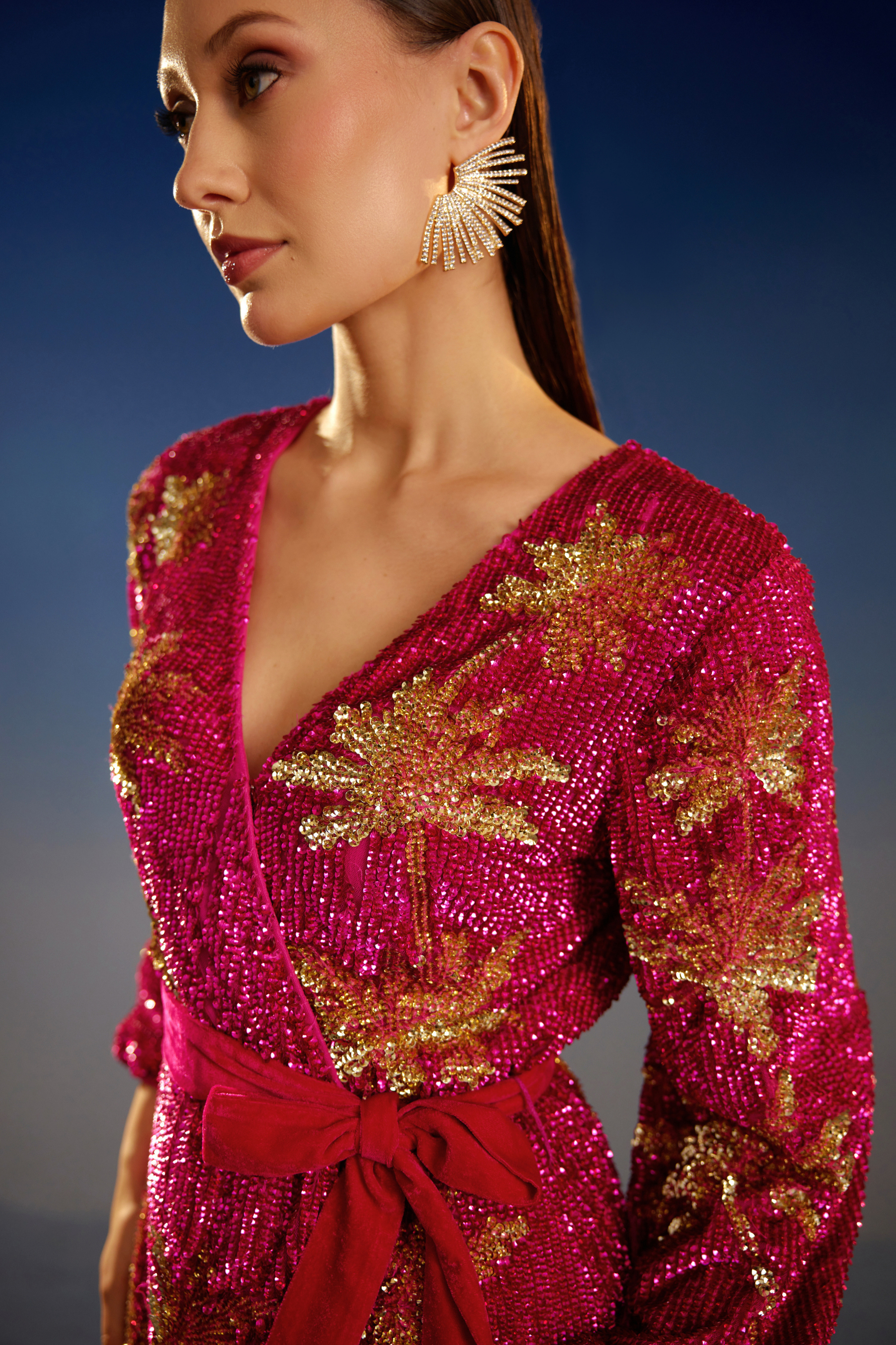 Crimson Palm Sunset Luxe mini dress