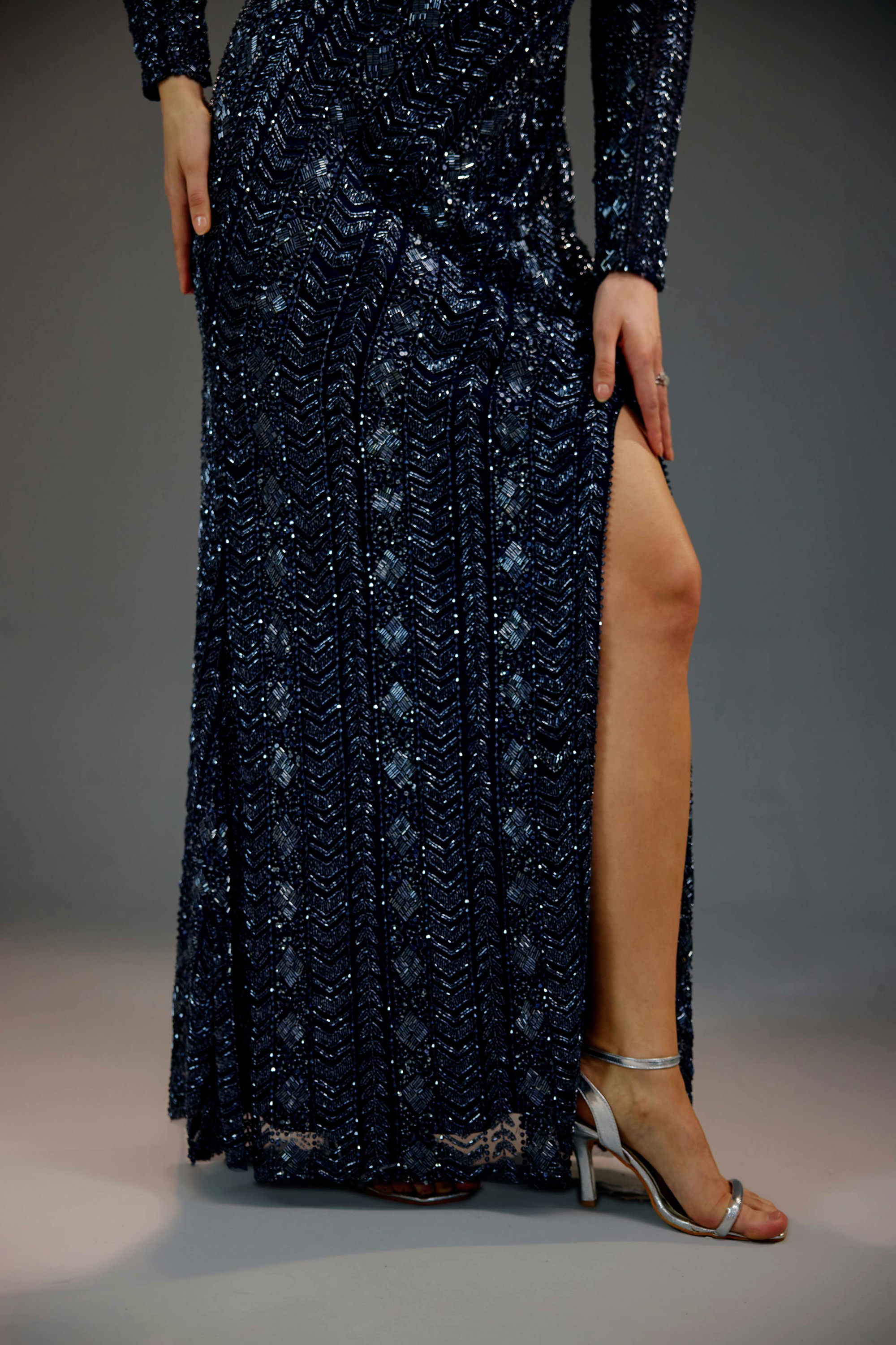 Navy Blue V-Neck Wrap Maxi Dress