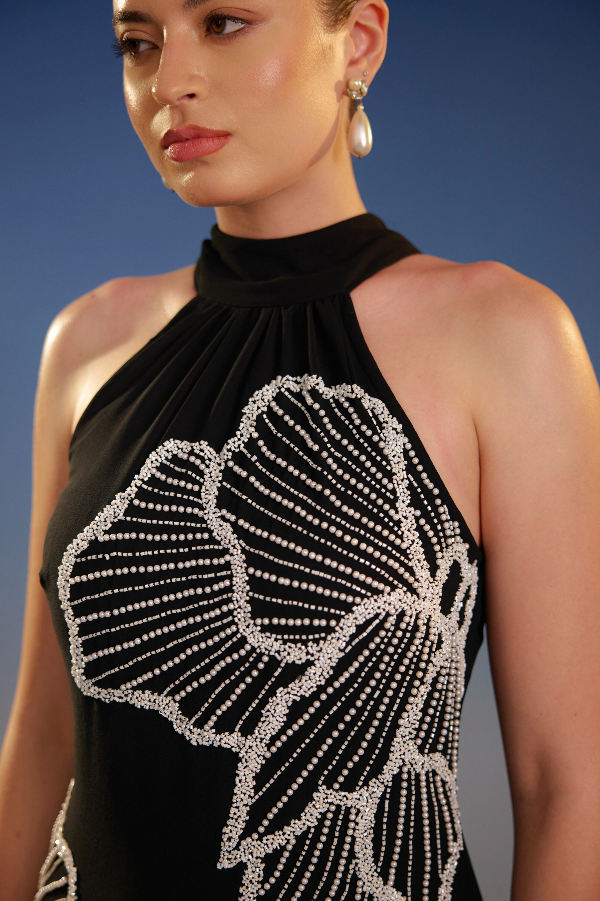 Black Halter Neck All- Over Sequin Mini Dress