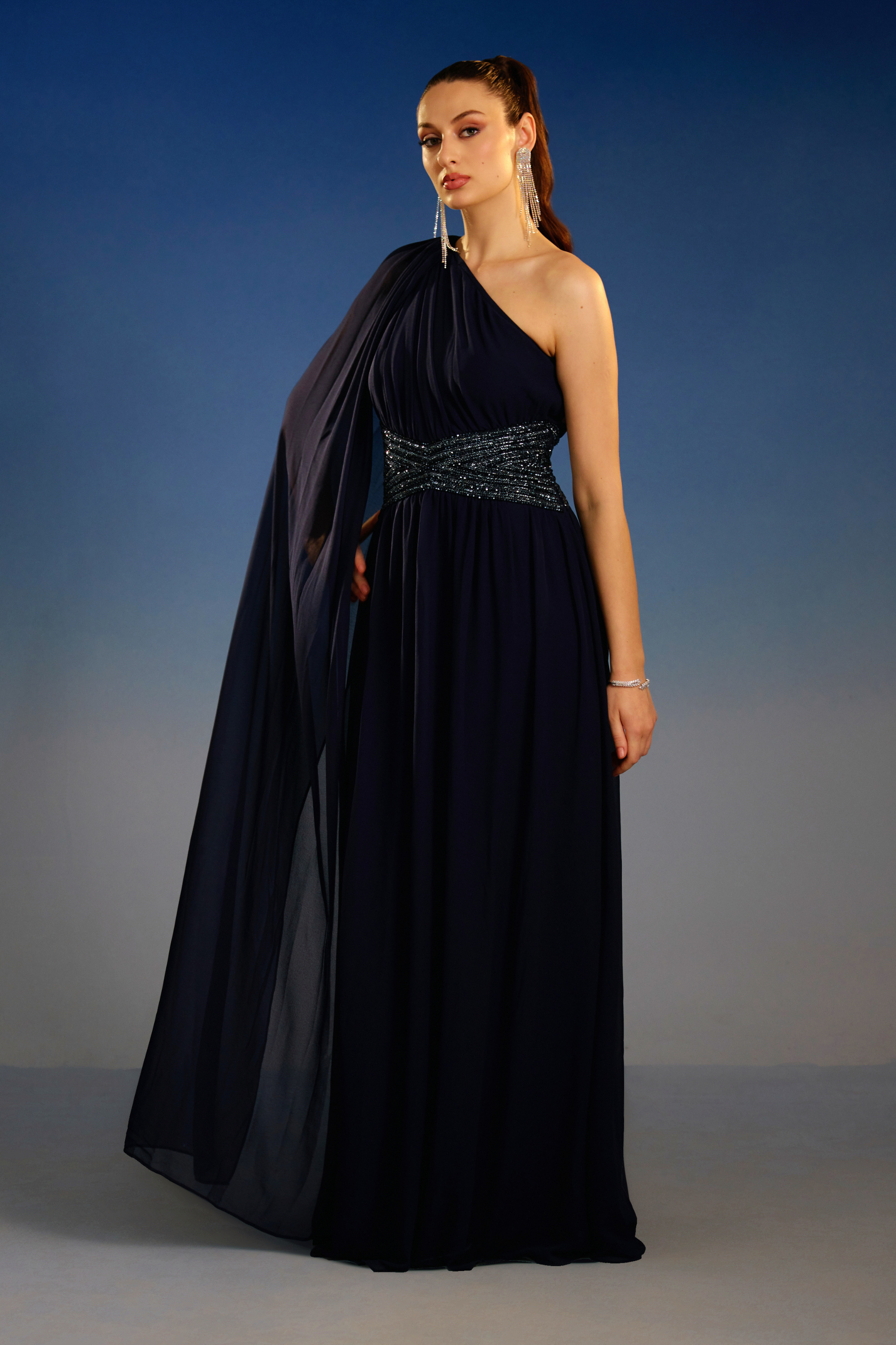 Sovereign One-Shoulder Drape maxi dress