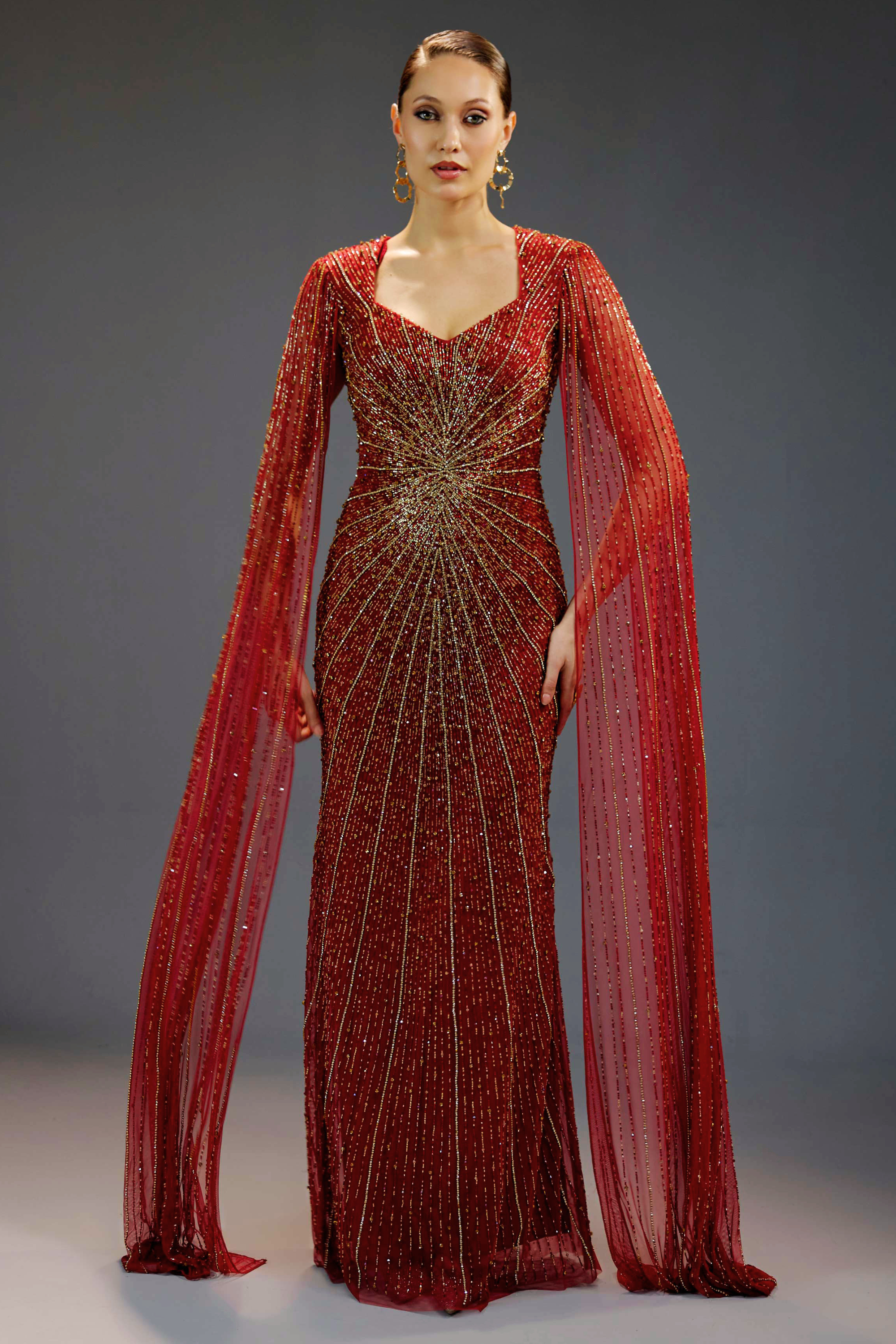 Burgundy Floral Sequin Maxi Dress