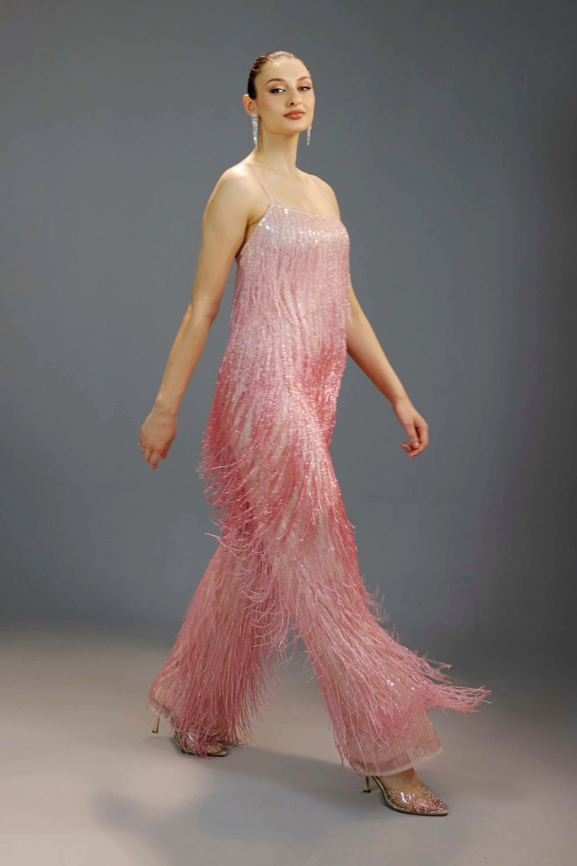 Blush Shimmer Fringe Jumpsuit