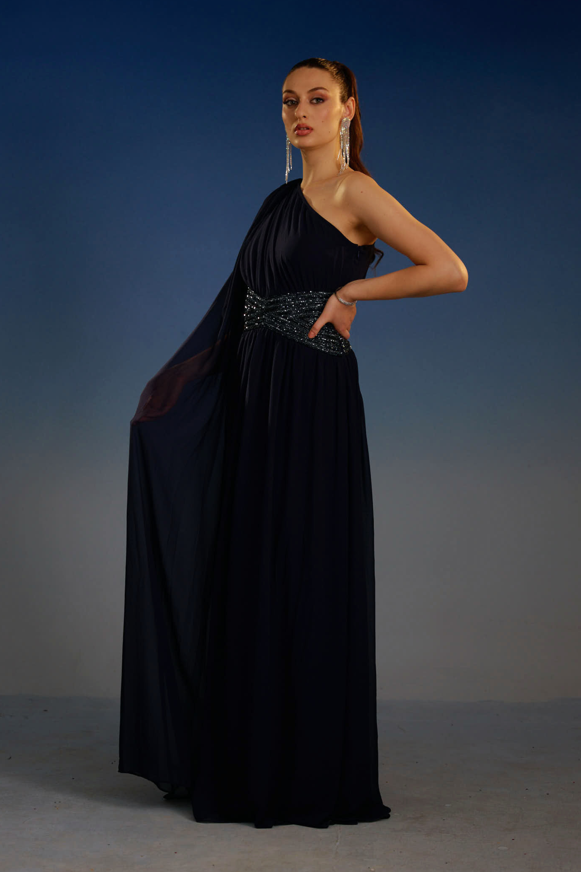 Sovereign One-Shoulder Drape maxi dress