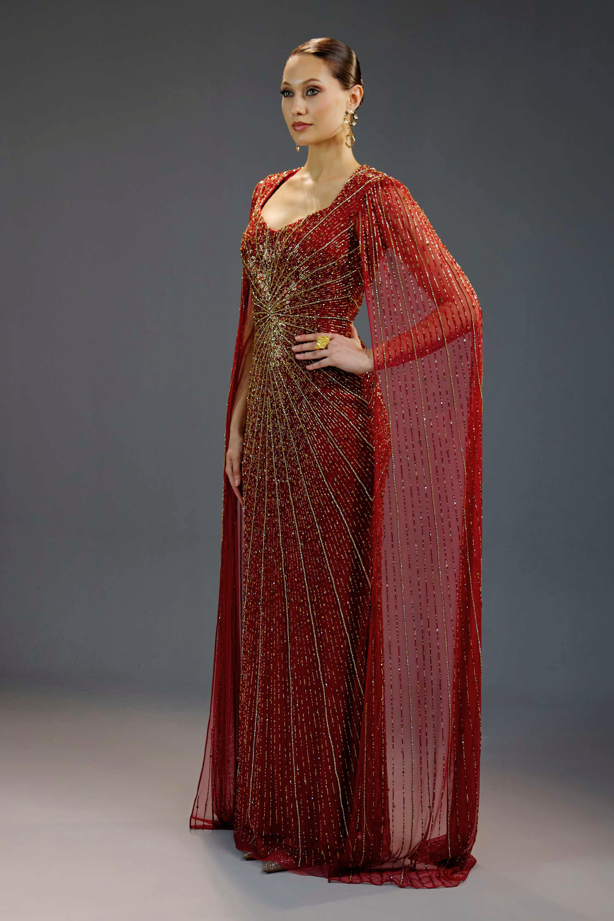 Burgundy Floral Sequin Maxi Dress