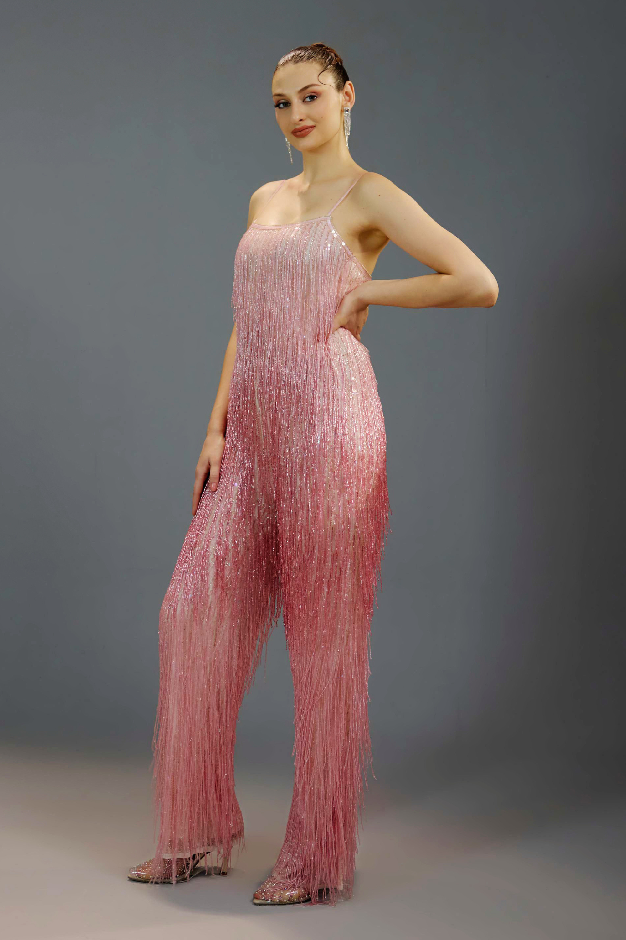 Blush Shimmer Fringe Jumpsuit