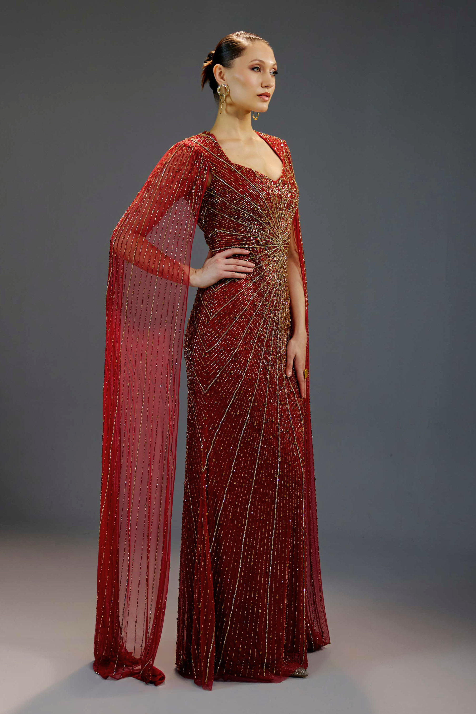 Burgundy Floral Sequin Maxi Dress
