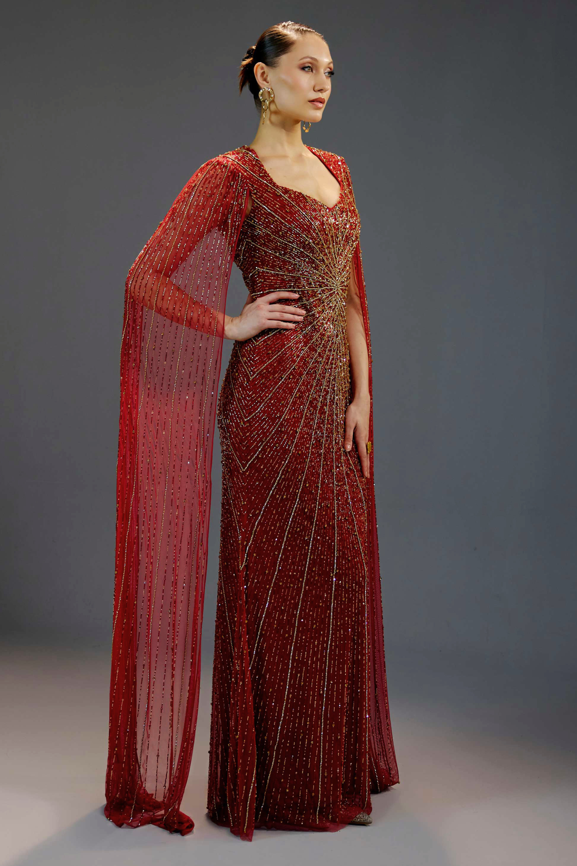 Burgundy Floral Sequin Maxi Dress