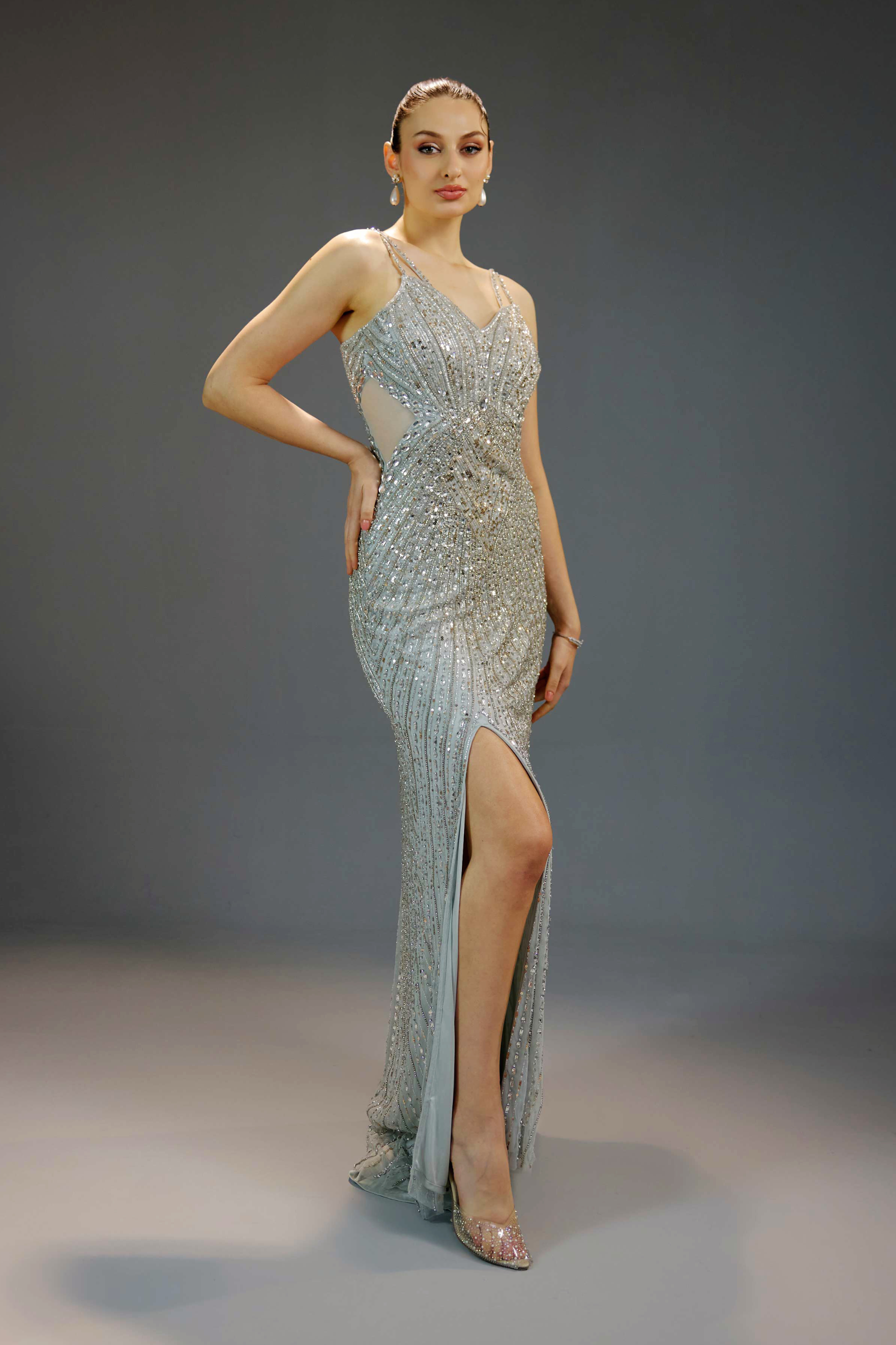 Aqua Ombre Sequin Maxi Dress