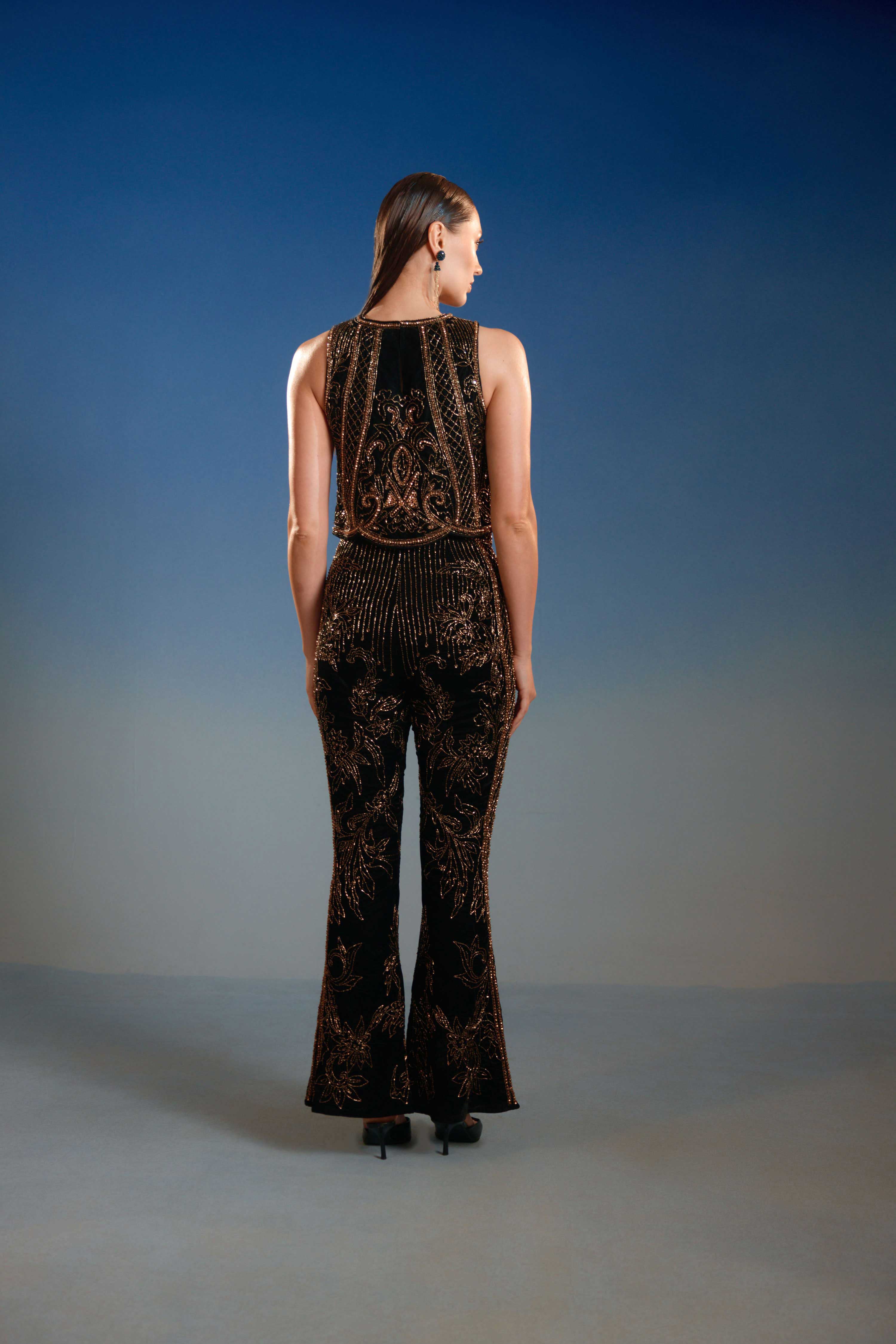 Gold Sequin Halter Two Piece Set