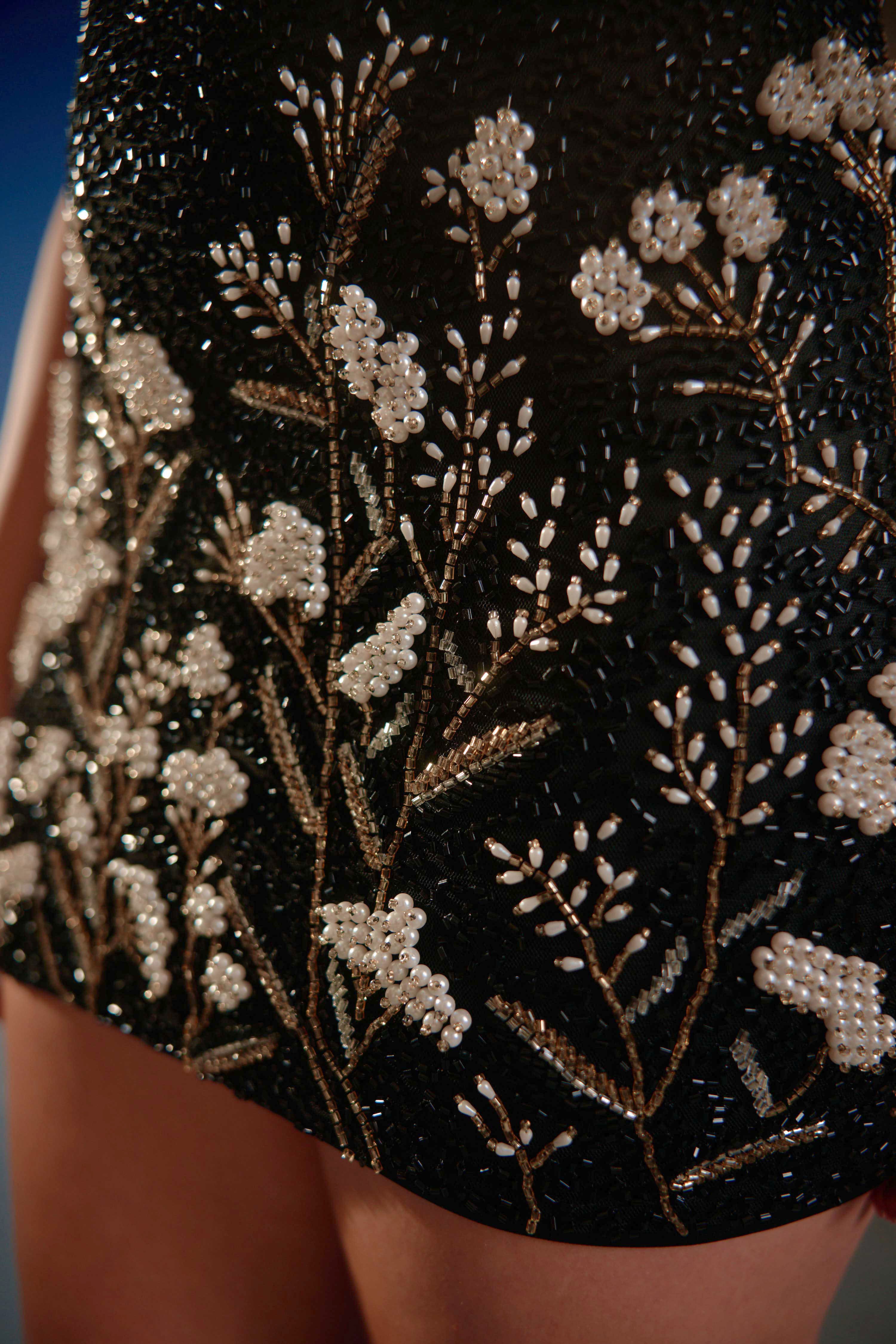 Black Floral Embroidered Mini Dress
