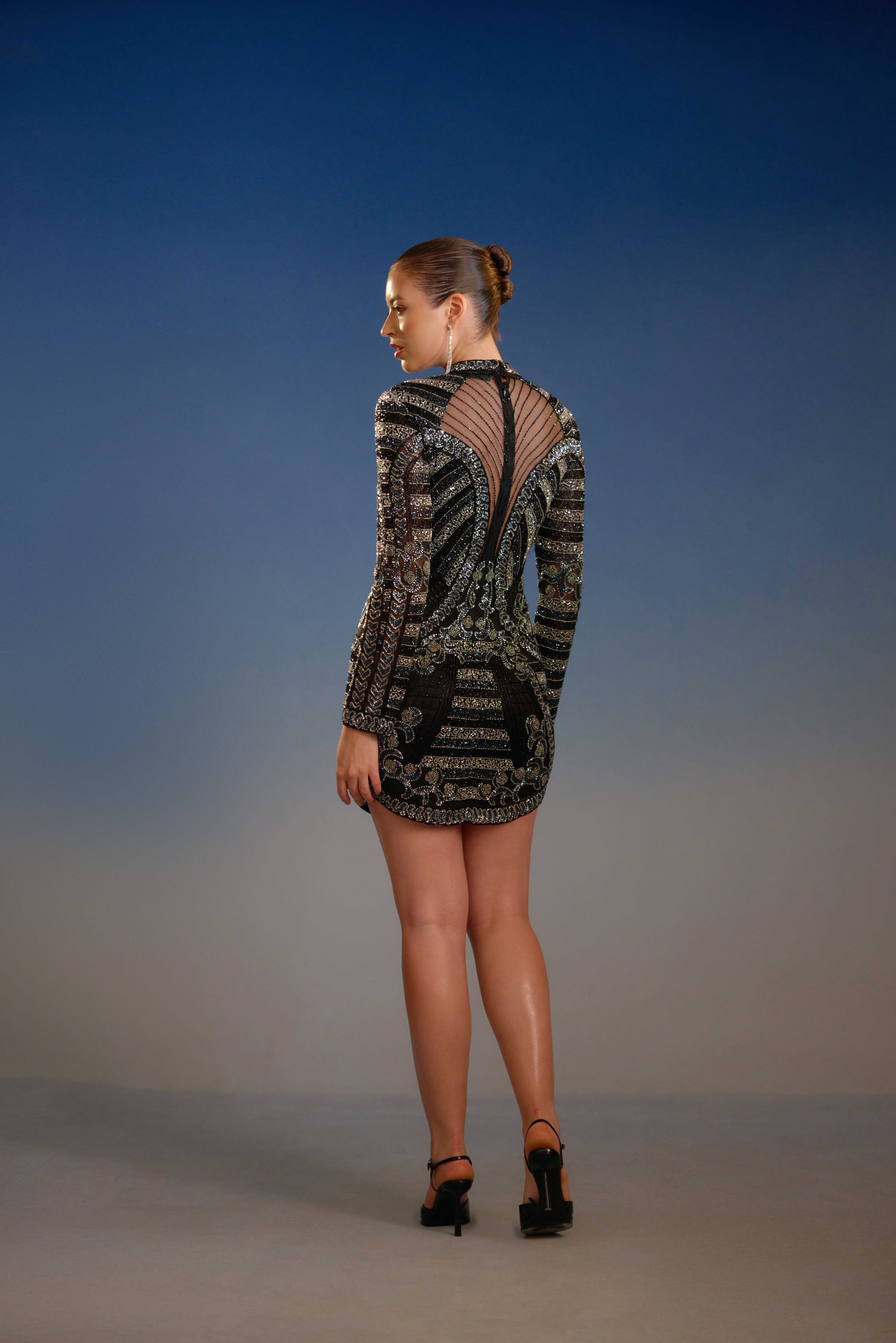 Midnight Opulence Embellished Mini Dress