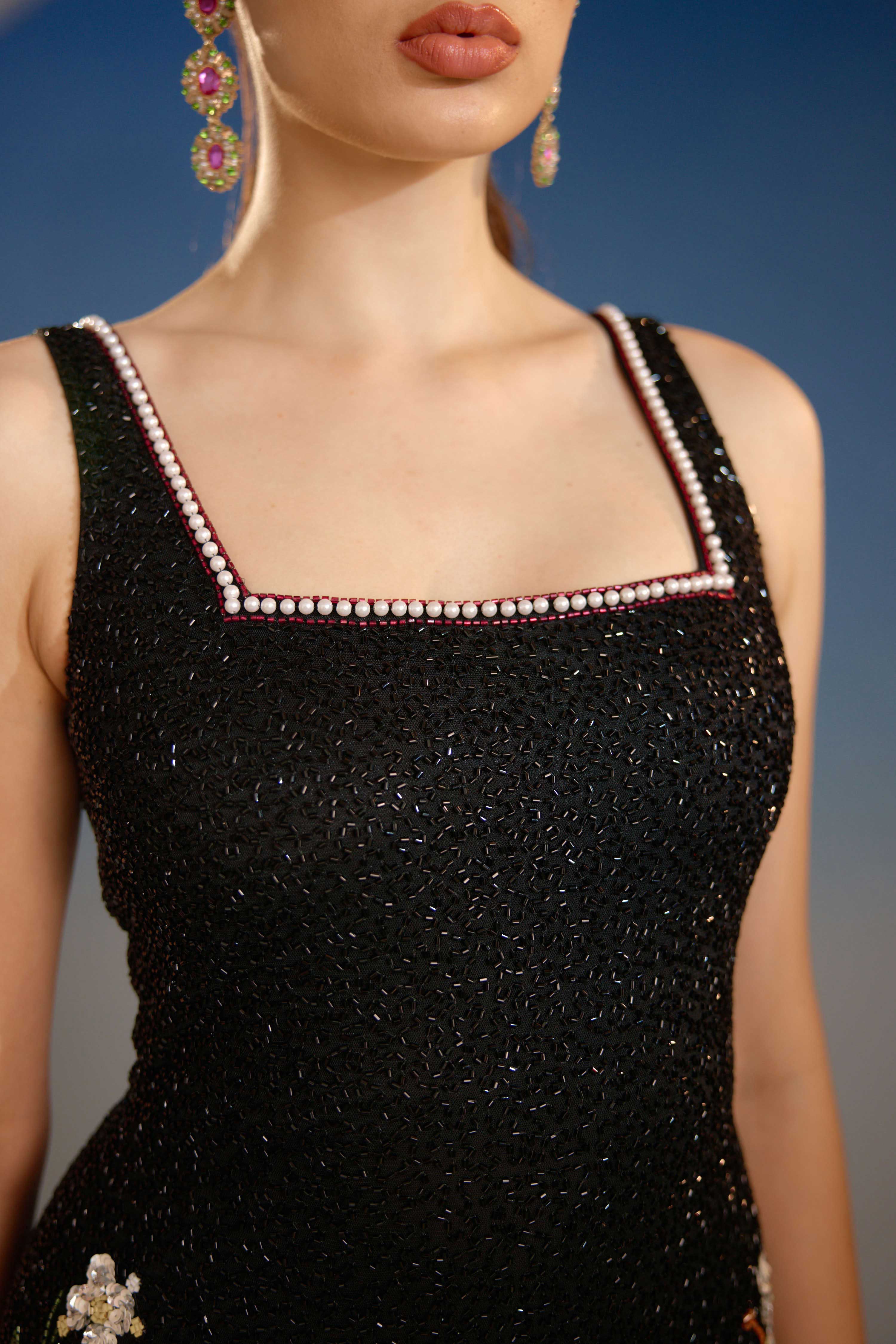 Black Lily Floral Sequin Mini Dress