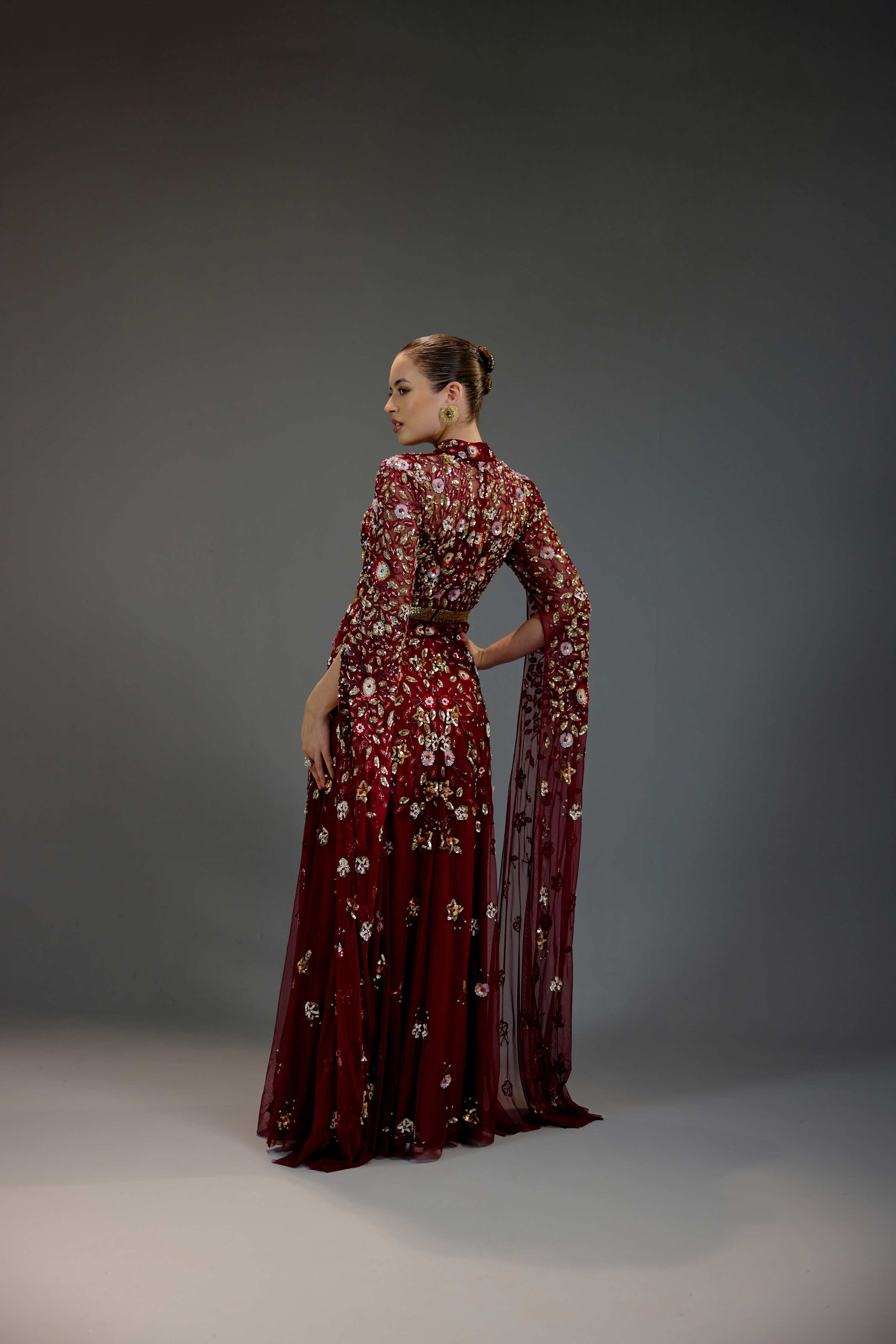 Red Floral Sequin Maxi Dress