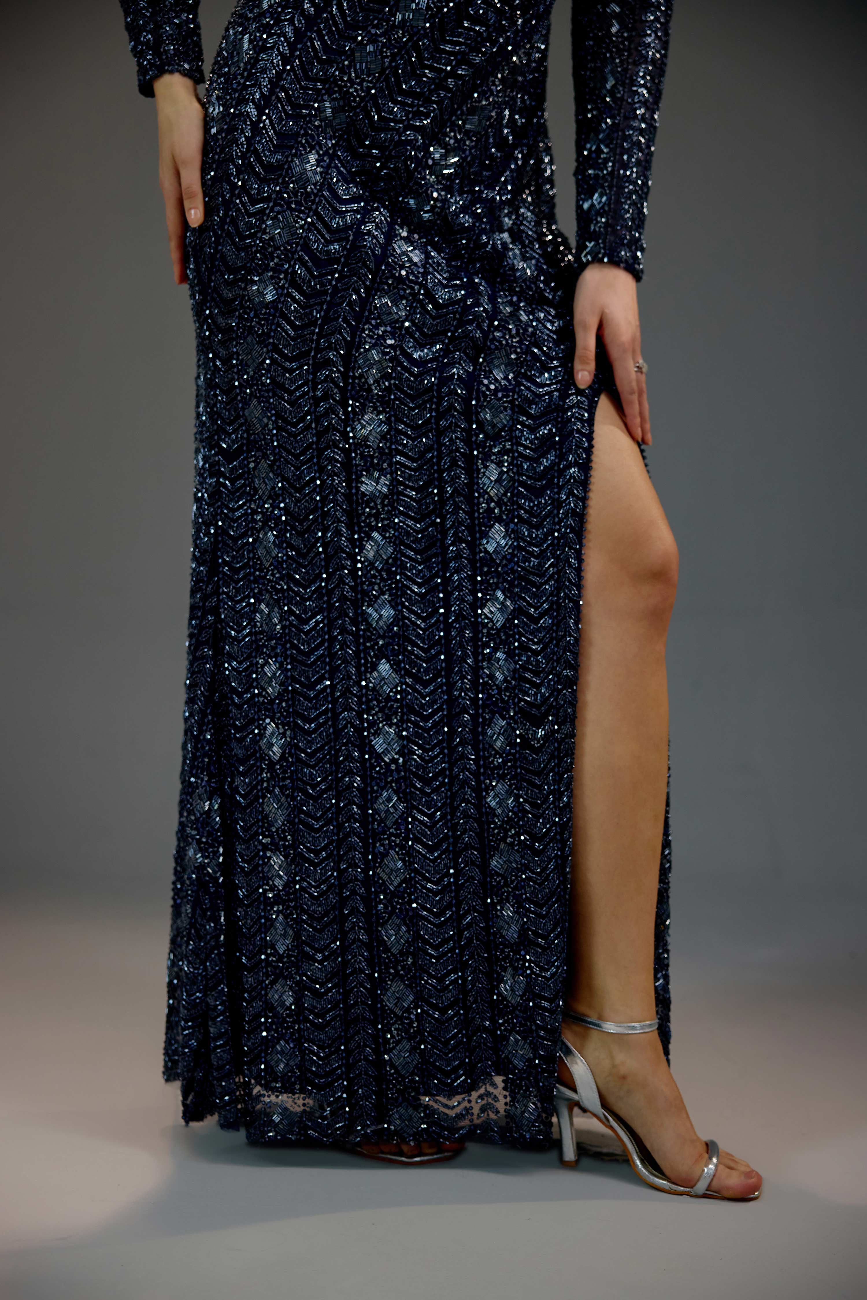 Navy Blue V-Neck Wrap Maxi Dress