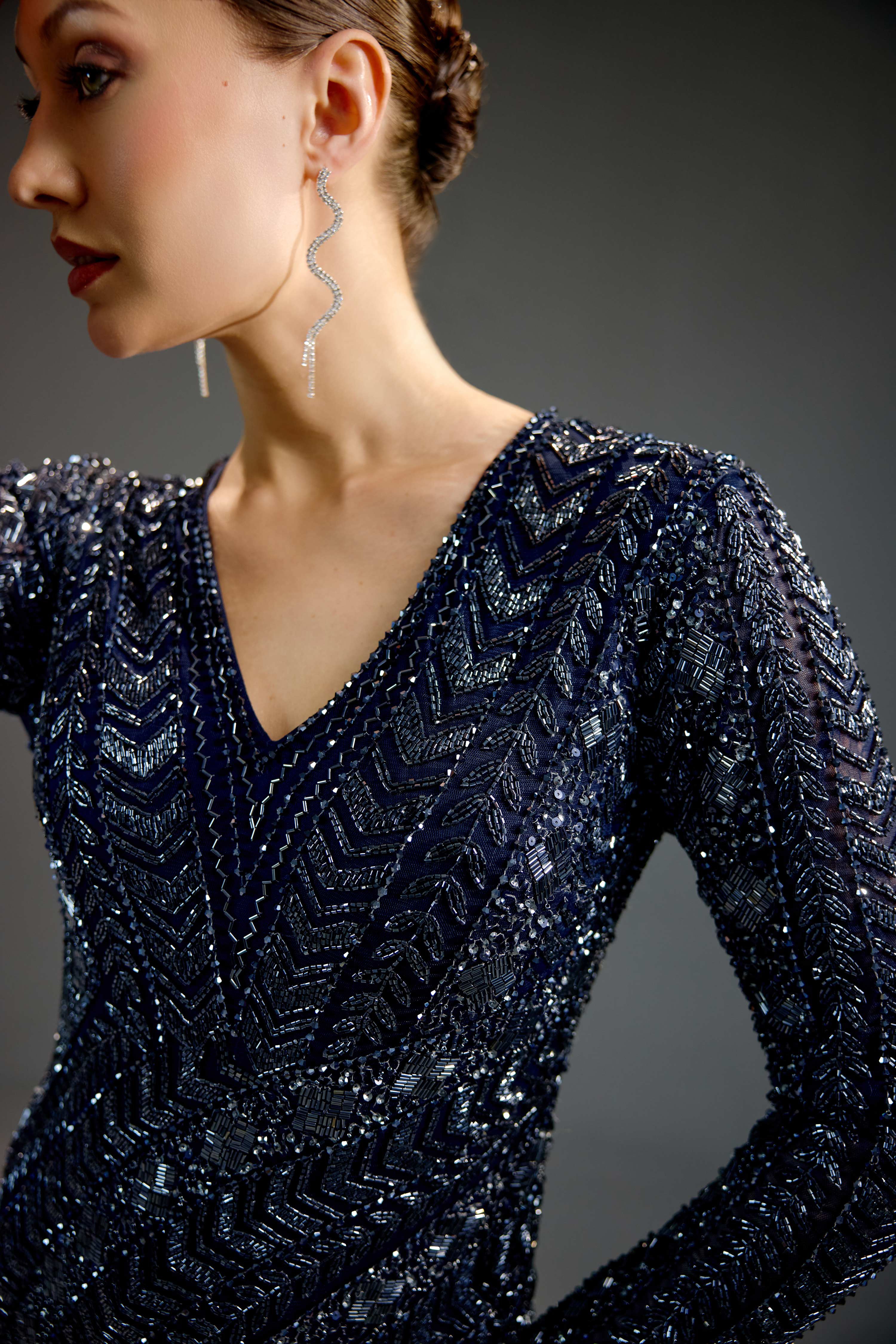 Navy Blue V-Neck Wrap Maxi Dress