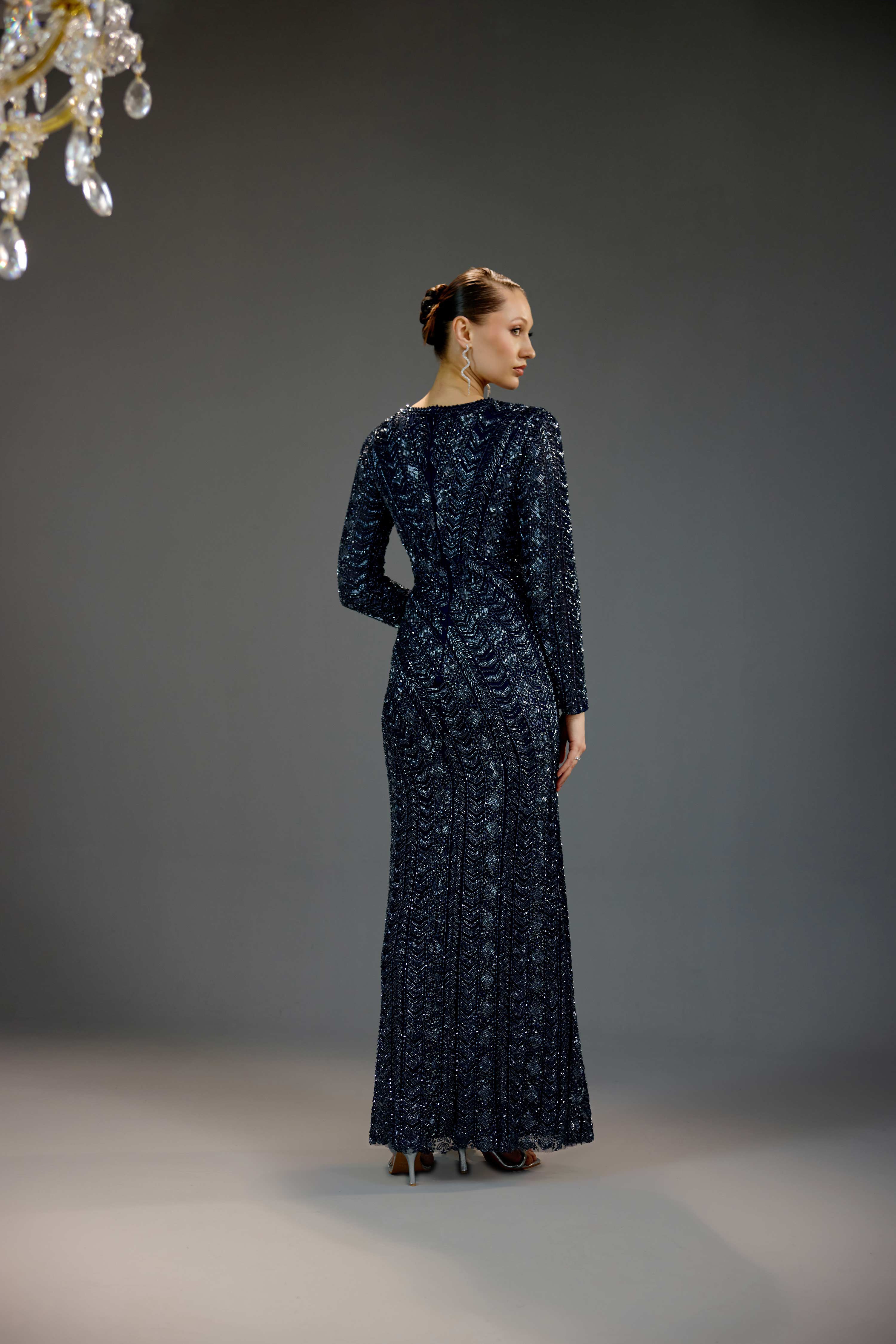 Navy Blue V-Neck Wrap Maxi Dress
