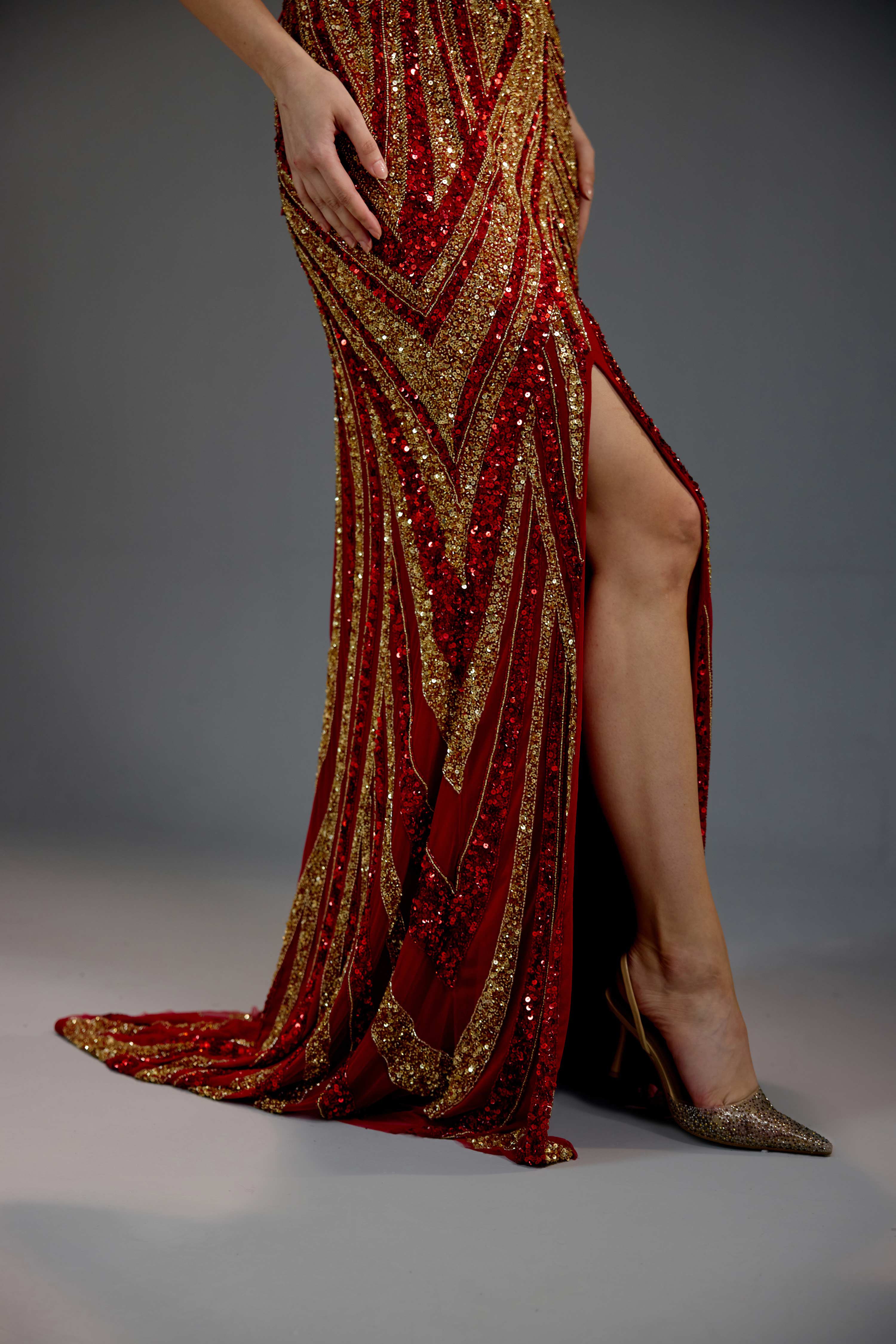 Burgundy All-Over Sequin Maxi Dress