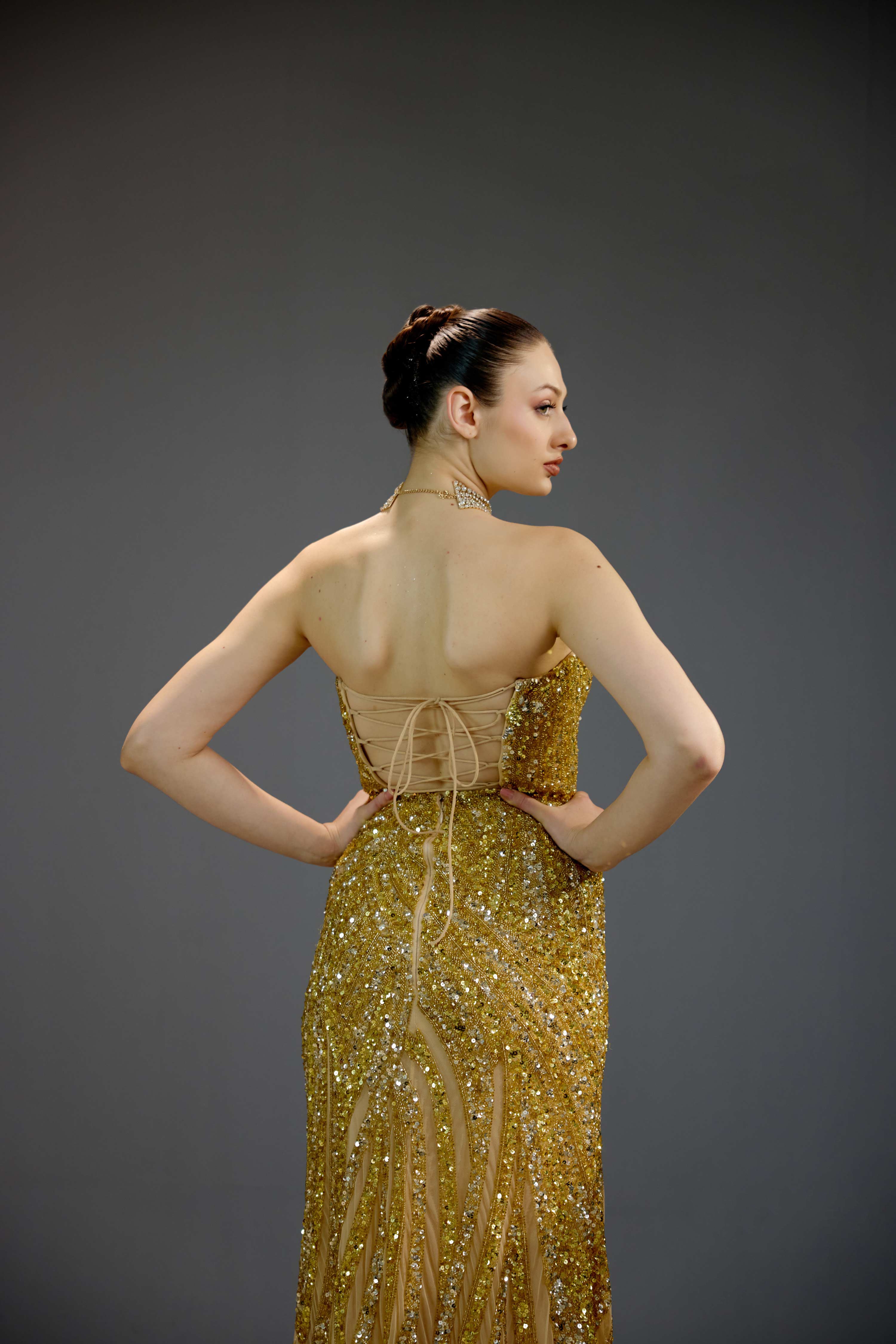 Golden slit gown