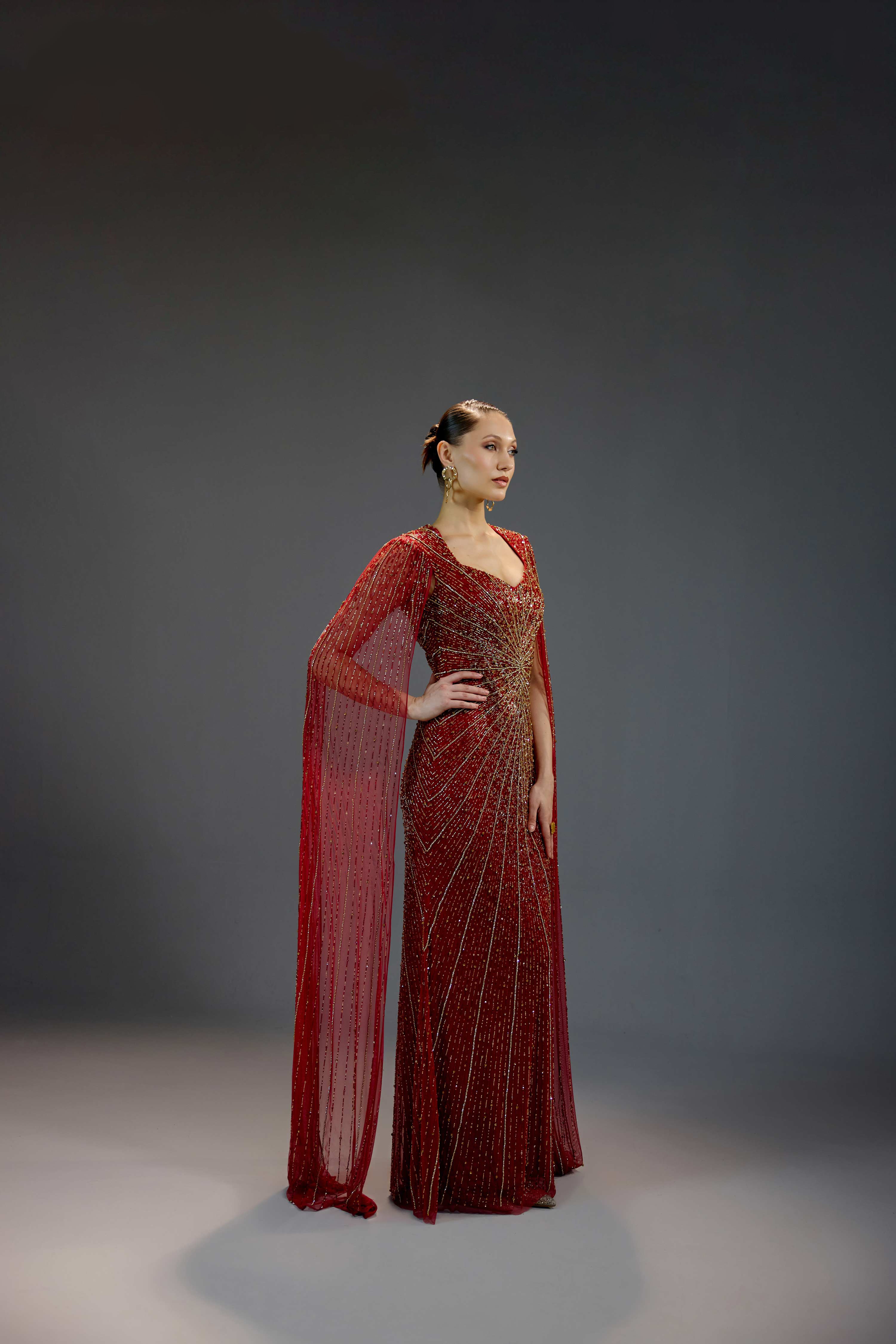 Burgundy Floral Sequin Maxi Dress