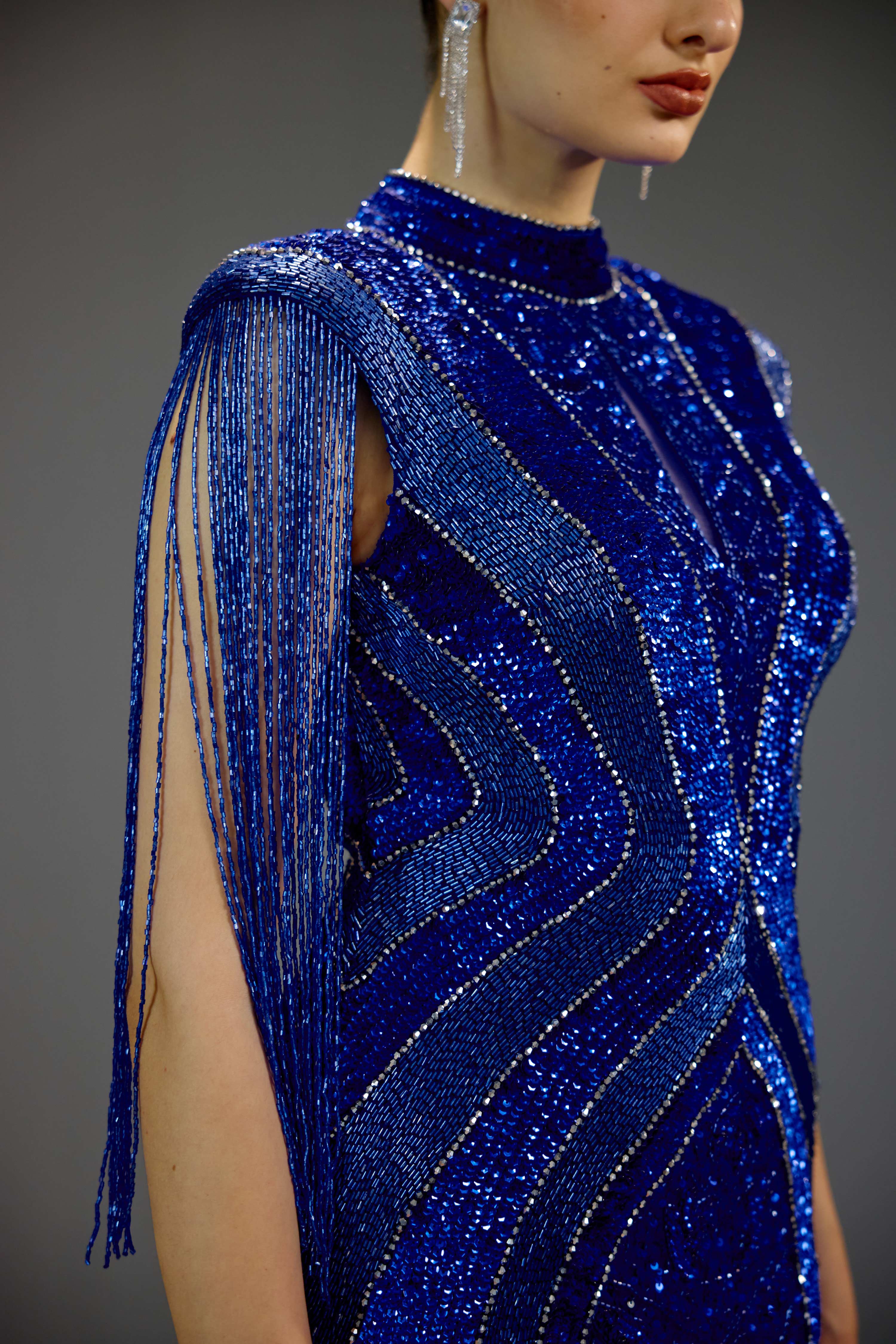 Royal Sapphire Fringe Glamour mini dress