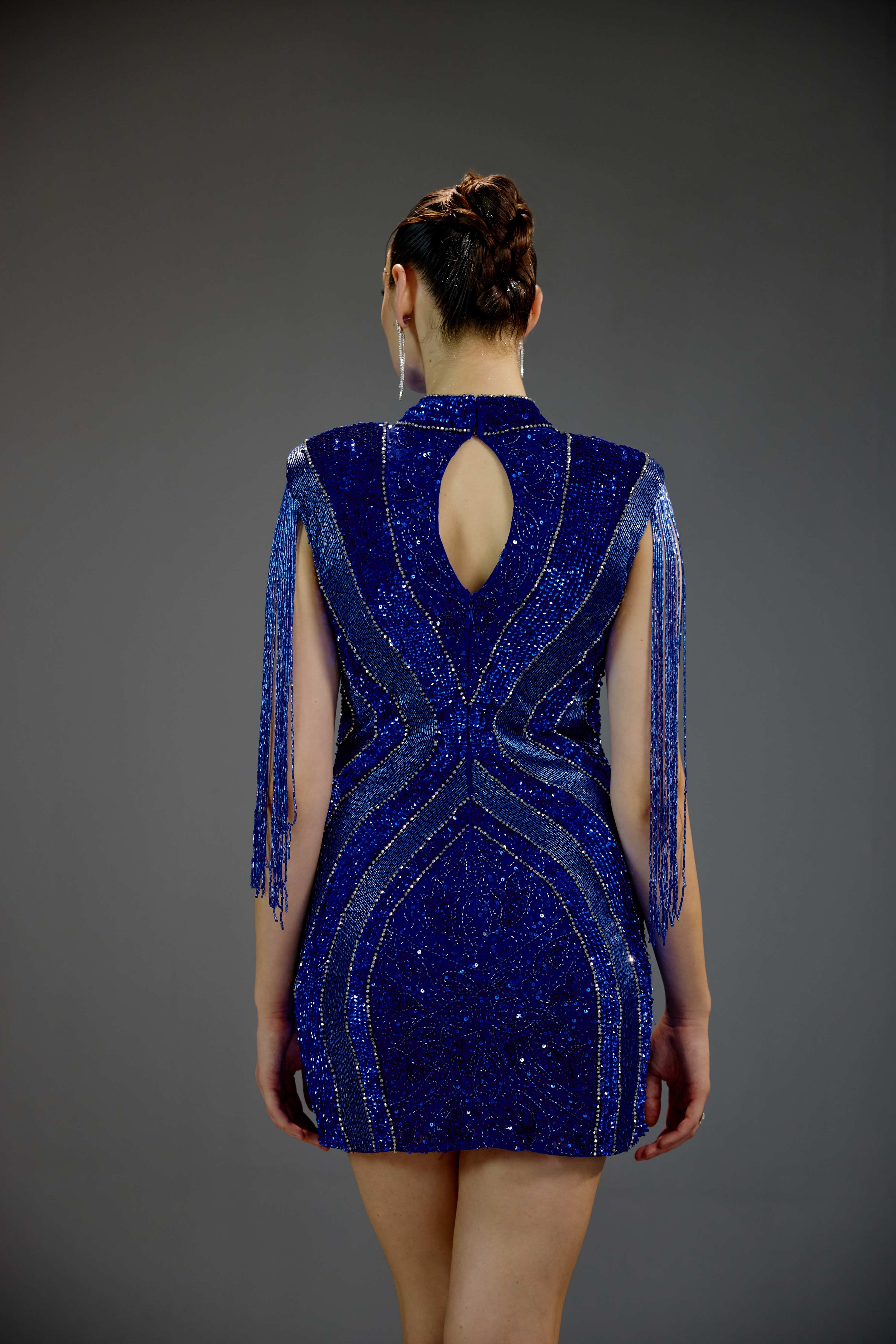Royal Sapphire Fringe Glamour mini dress