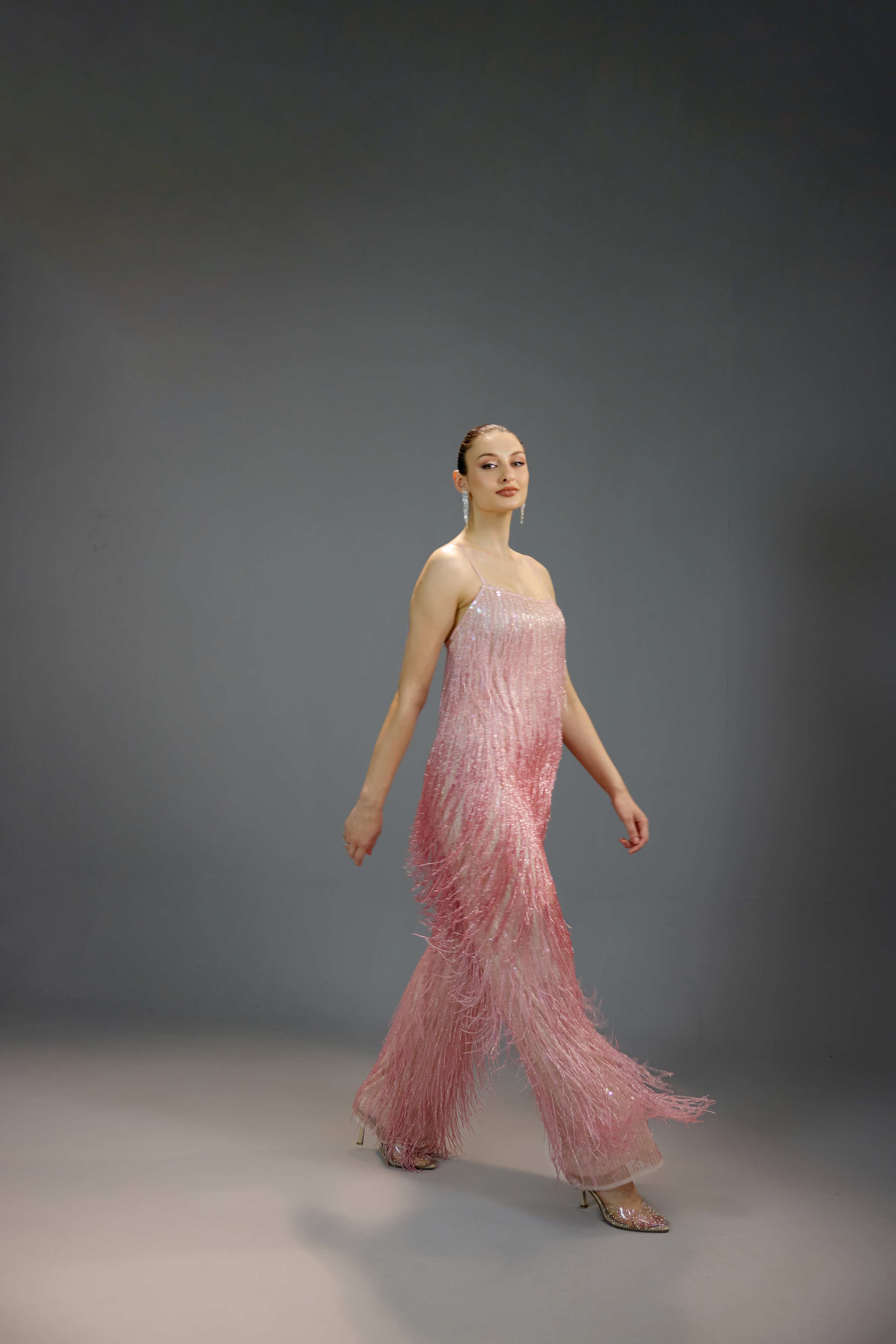 Blush Shimmer Fringe Jumpsuit