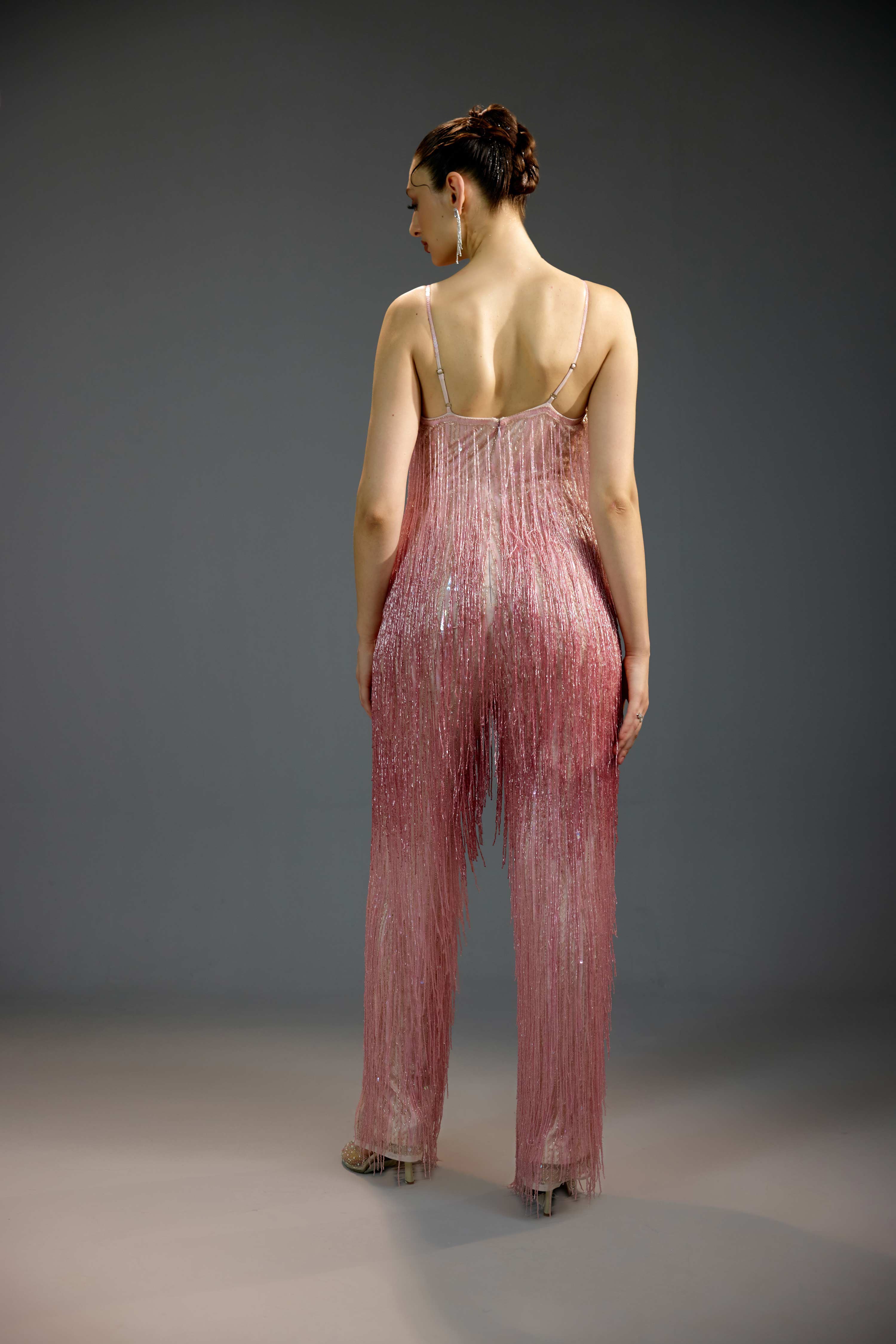 Blush Shimmer Fringe Jumpsuit