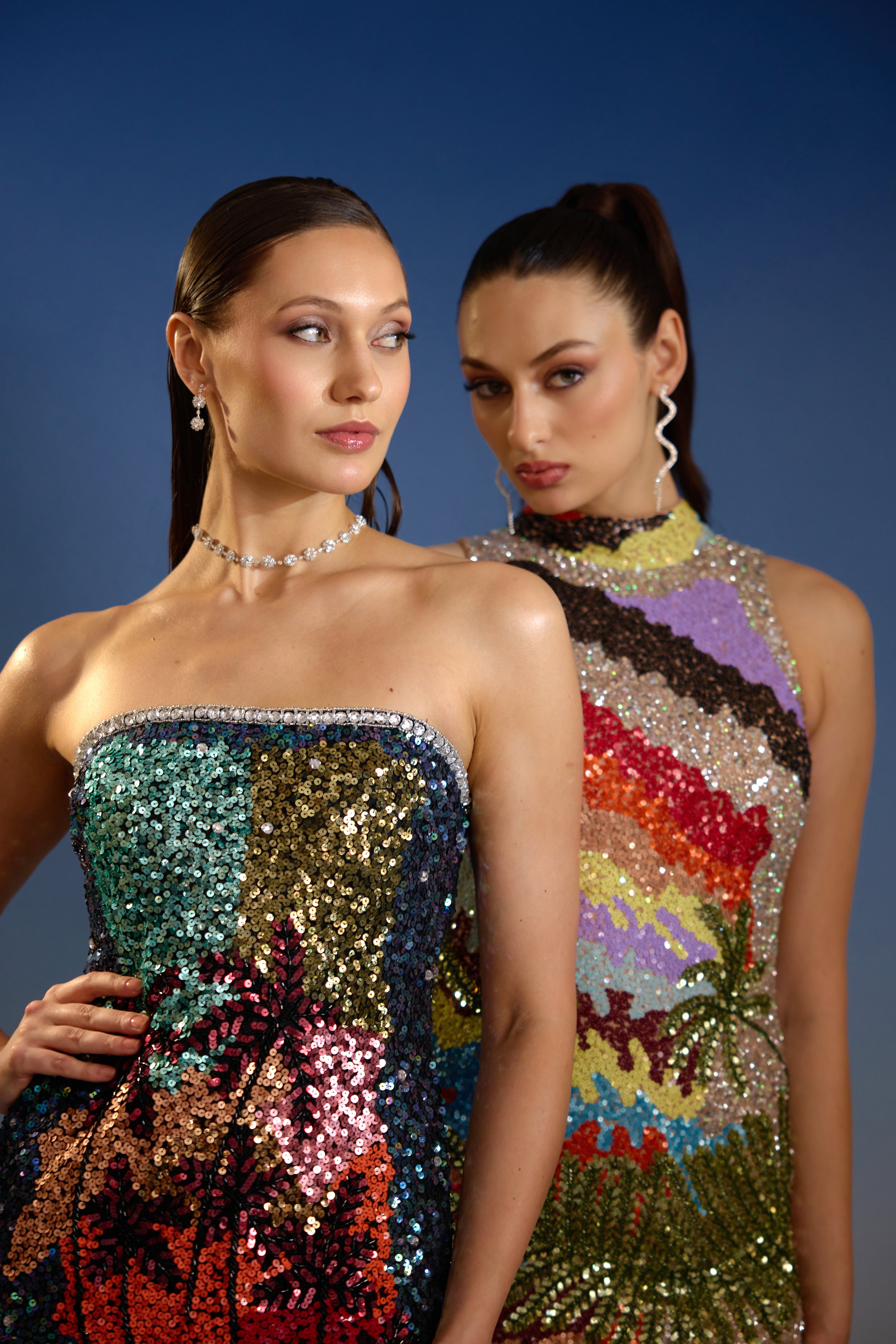 Multicolour Sequin Halter Neck Mini Dress