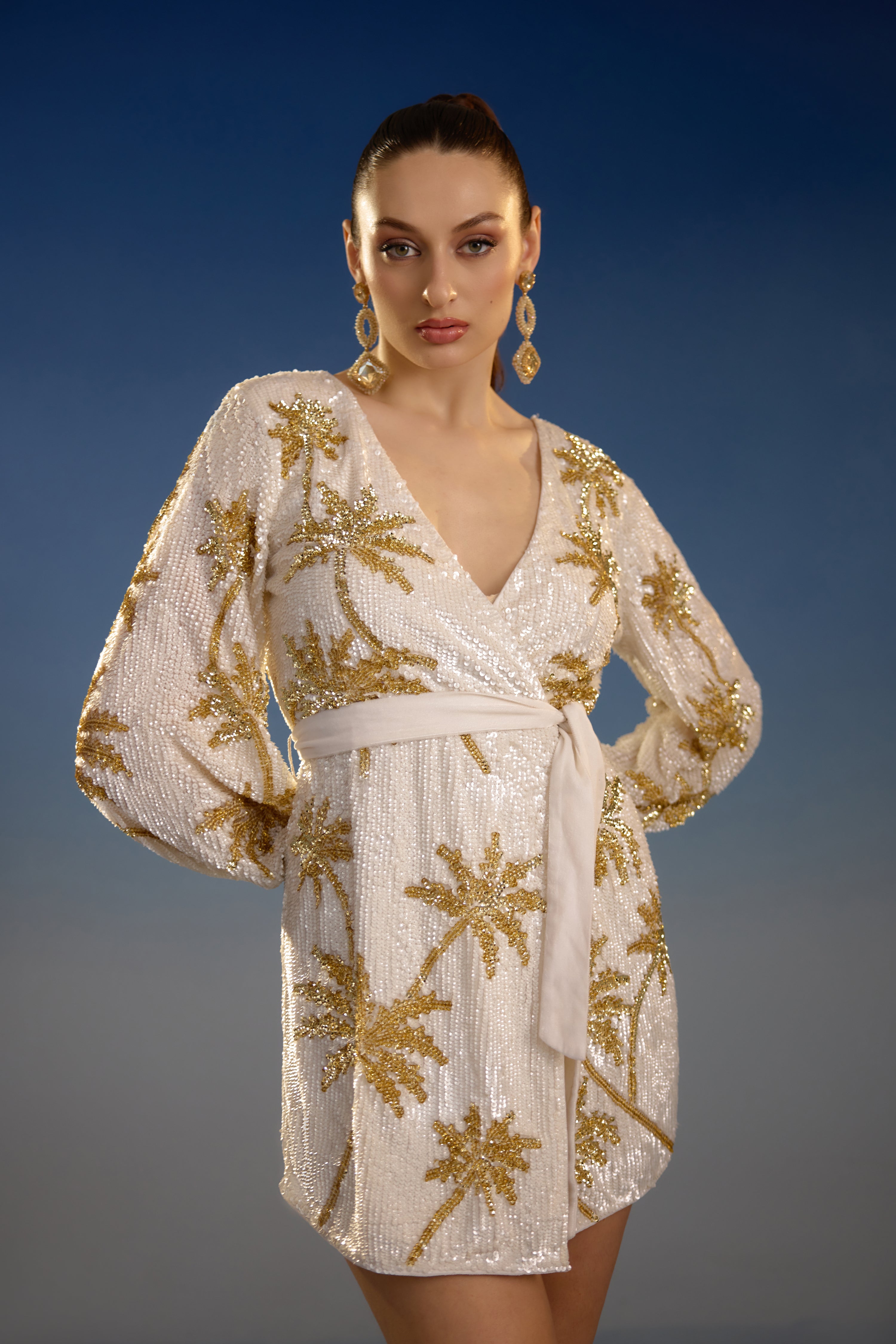 Golden Palms Mini Dress