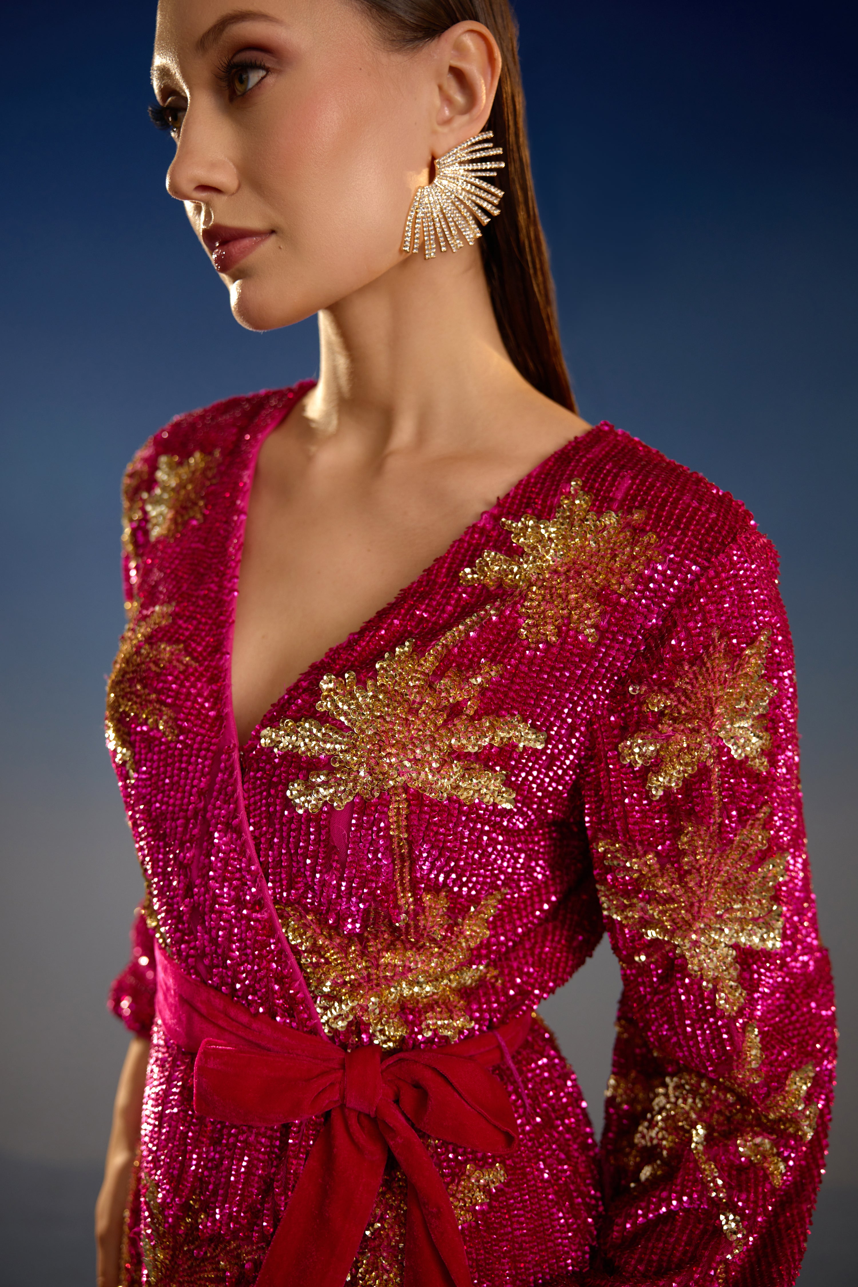 Crimson Palm Sunset Luxe mini dress