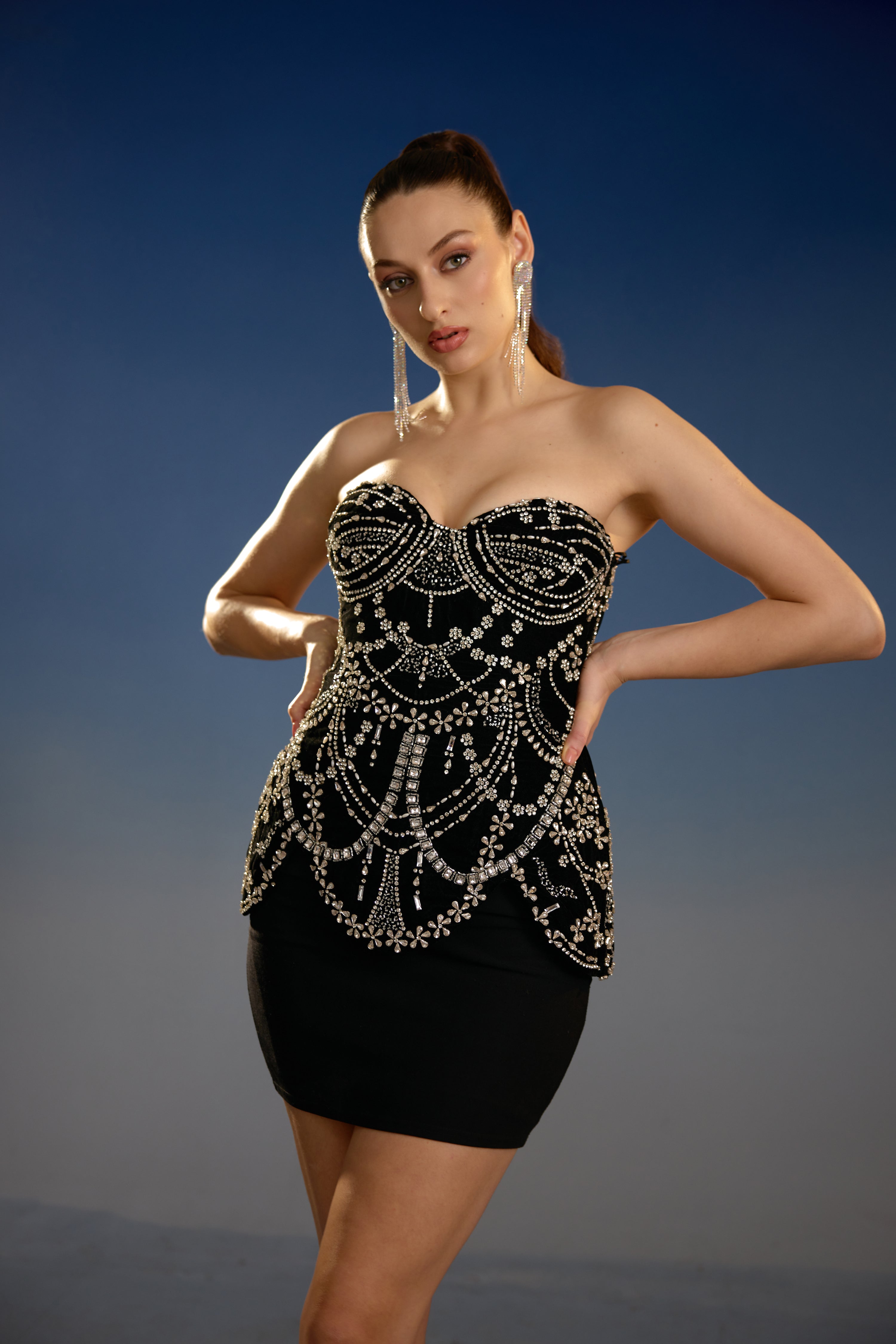 Stellar Noir Peplum Glamour