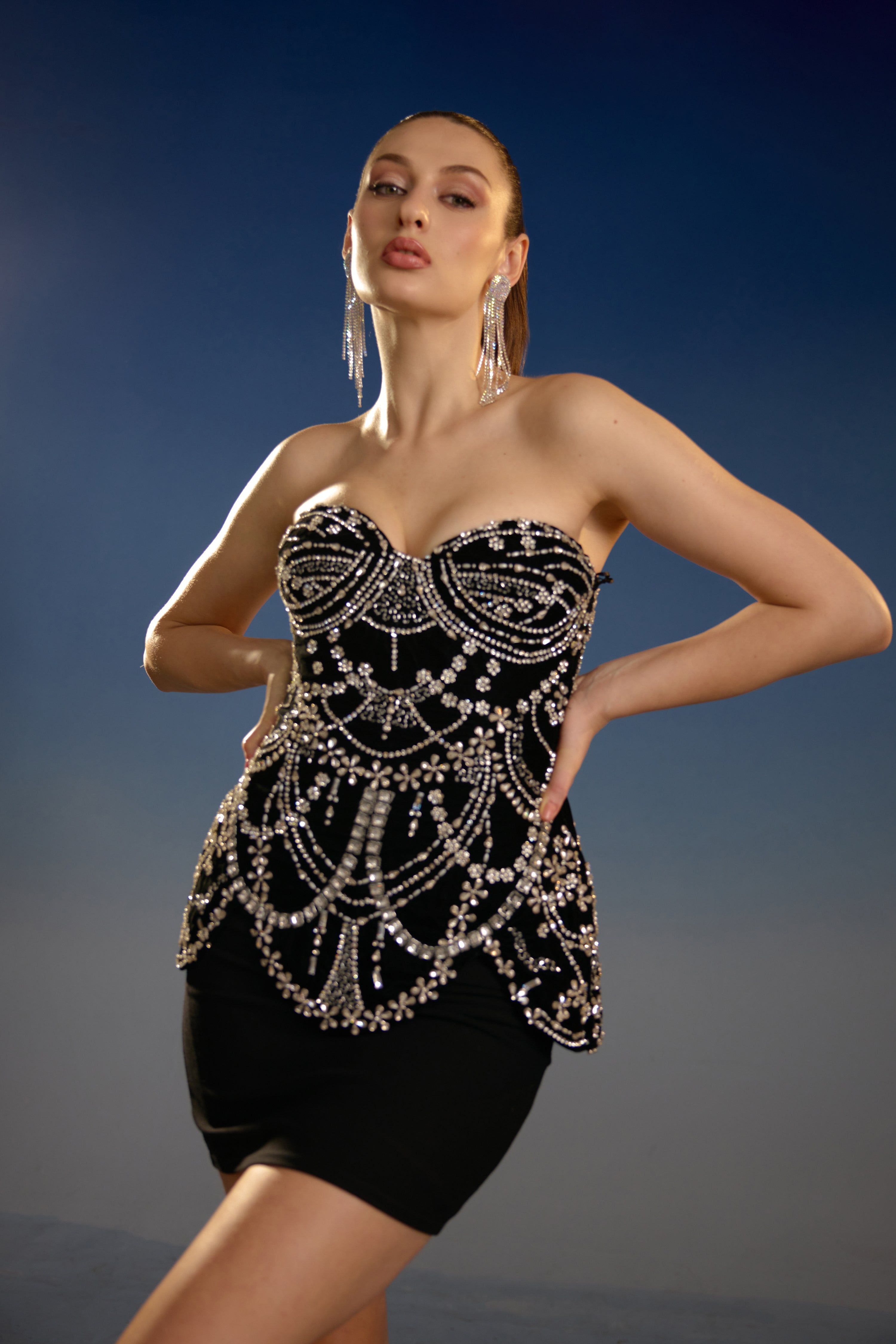 Stellar Noir Peplum Glamour